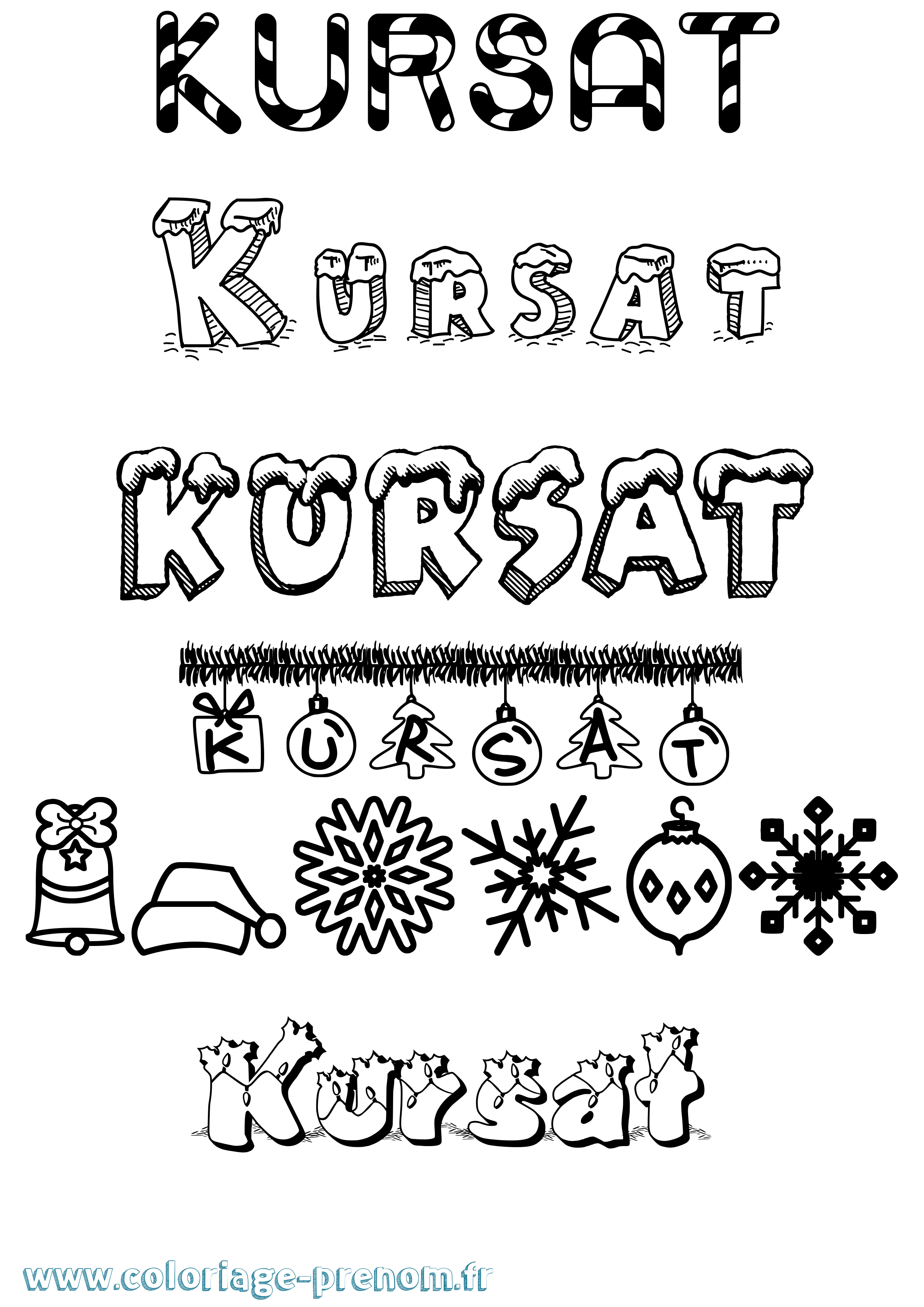 Coloriage Kursat Noël Coloriage prénom Kursat Noël