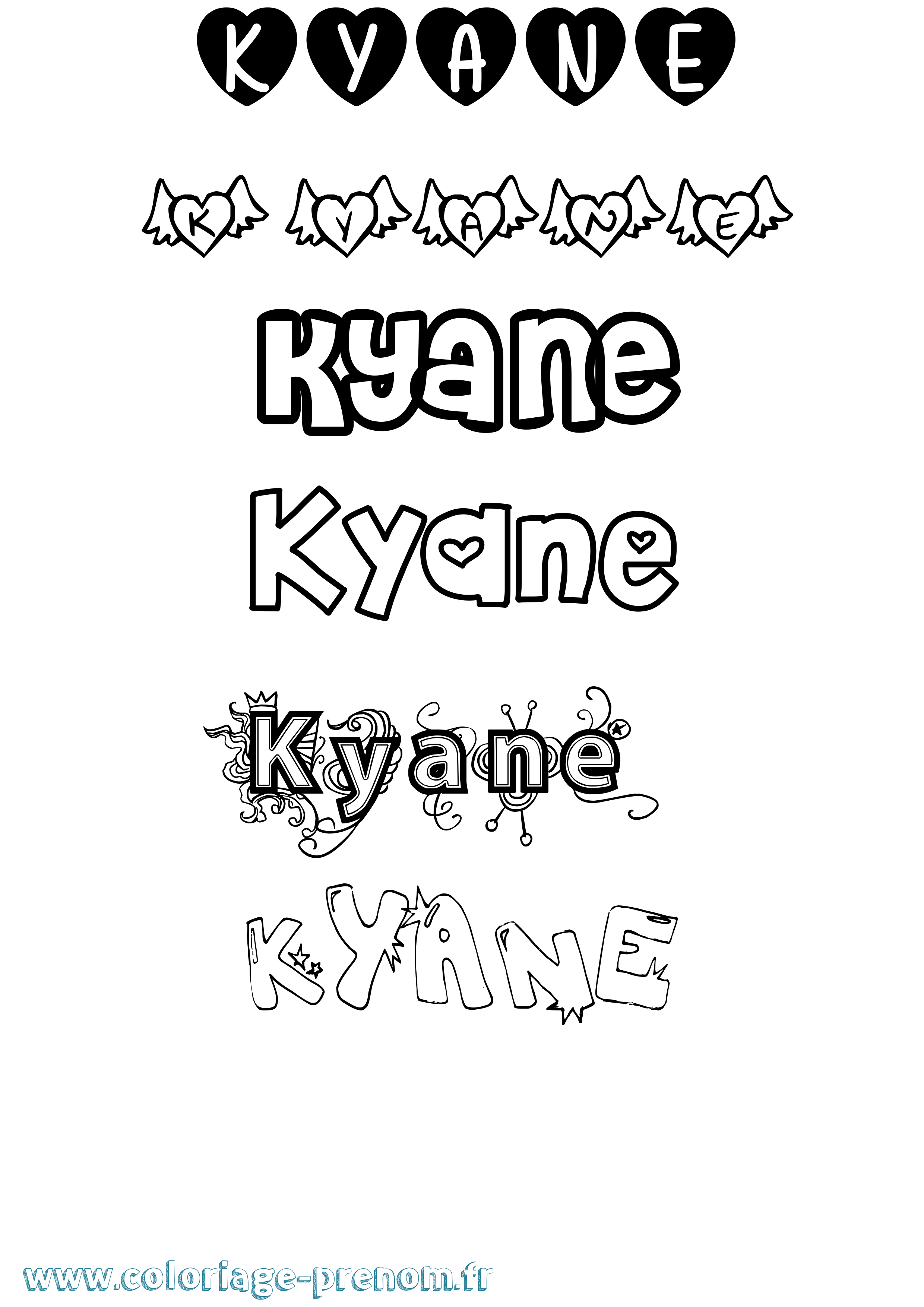 Coloriage Kyane Girly Coloriage prénom Kyane Girly