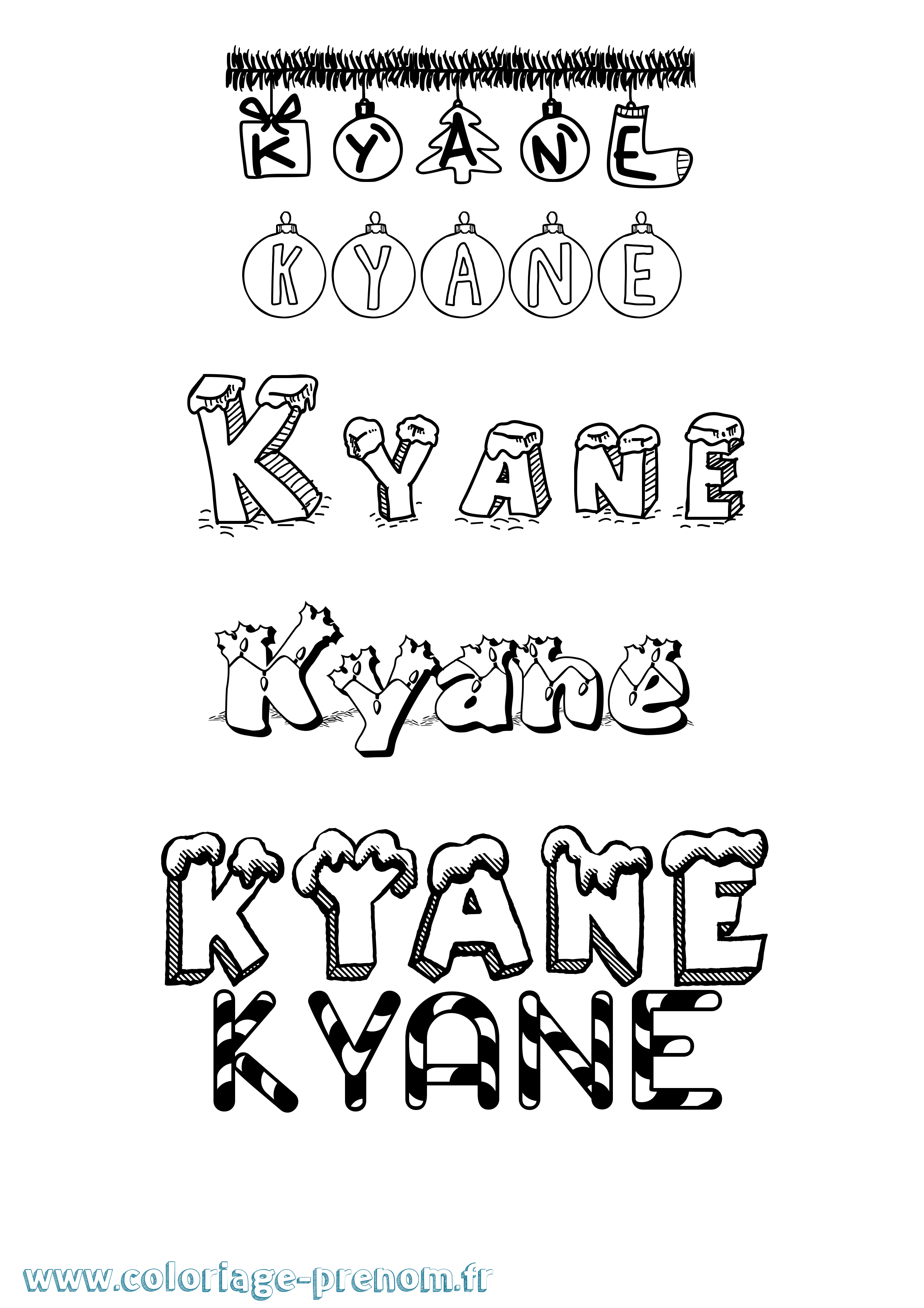 Coloriage Kyane Noël Coloriage prénom Kyane Noël