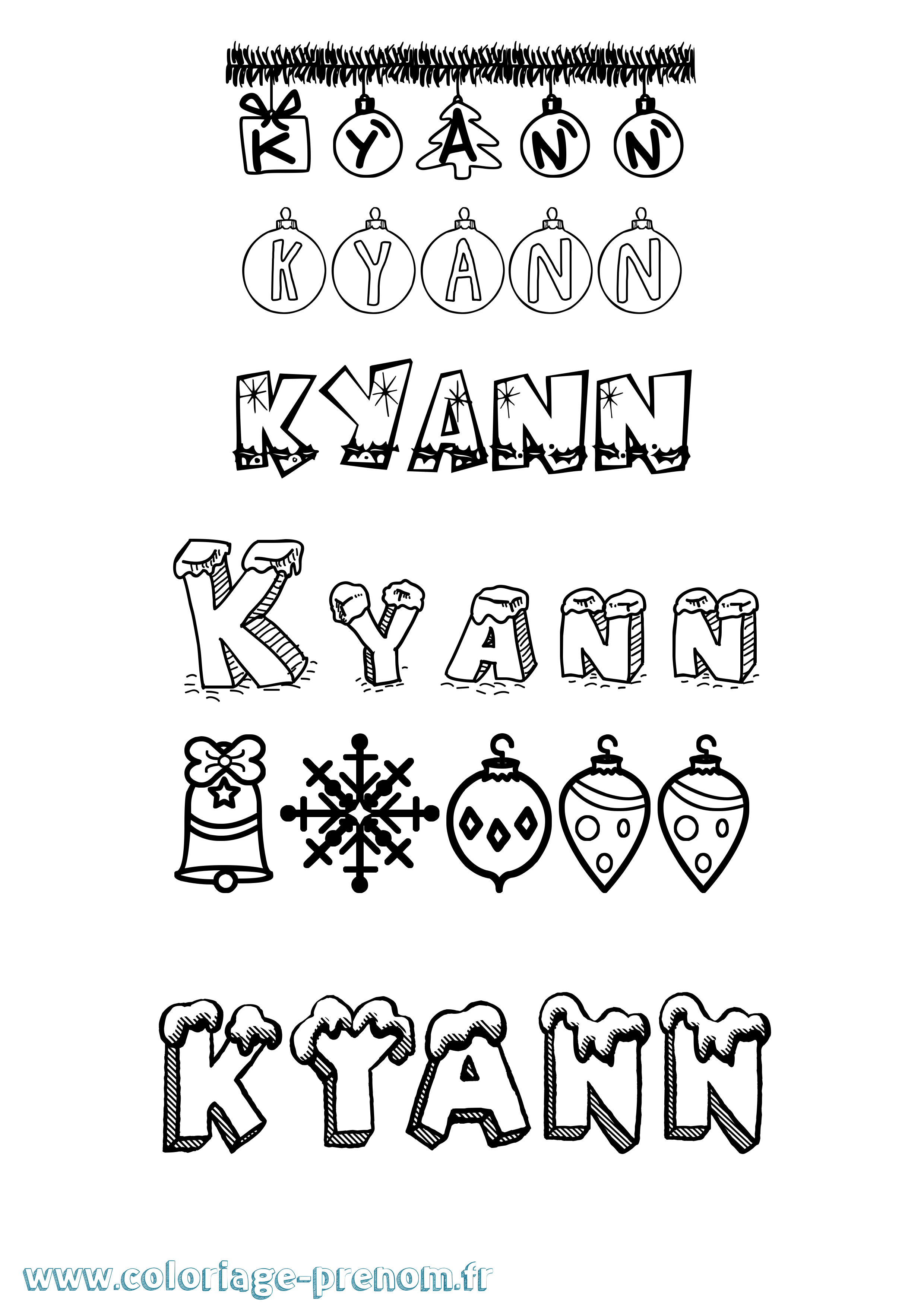 Coloriage Kyann Noël Coloriage prénom Kyann Noël