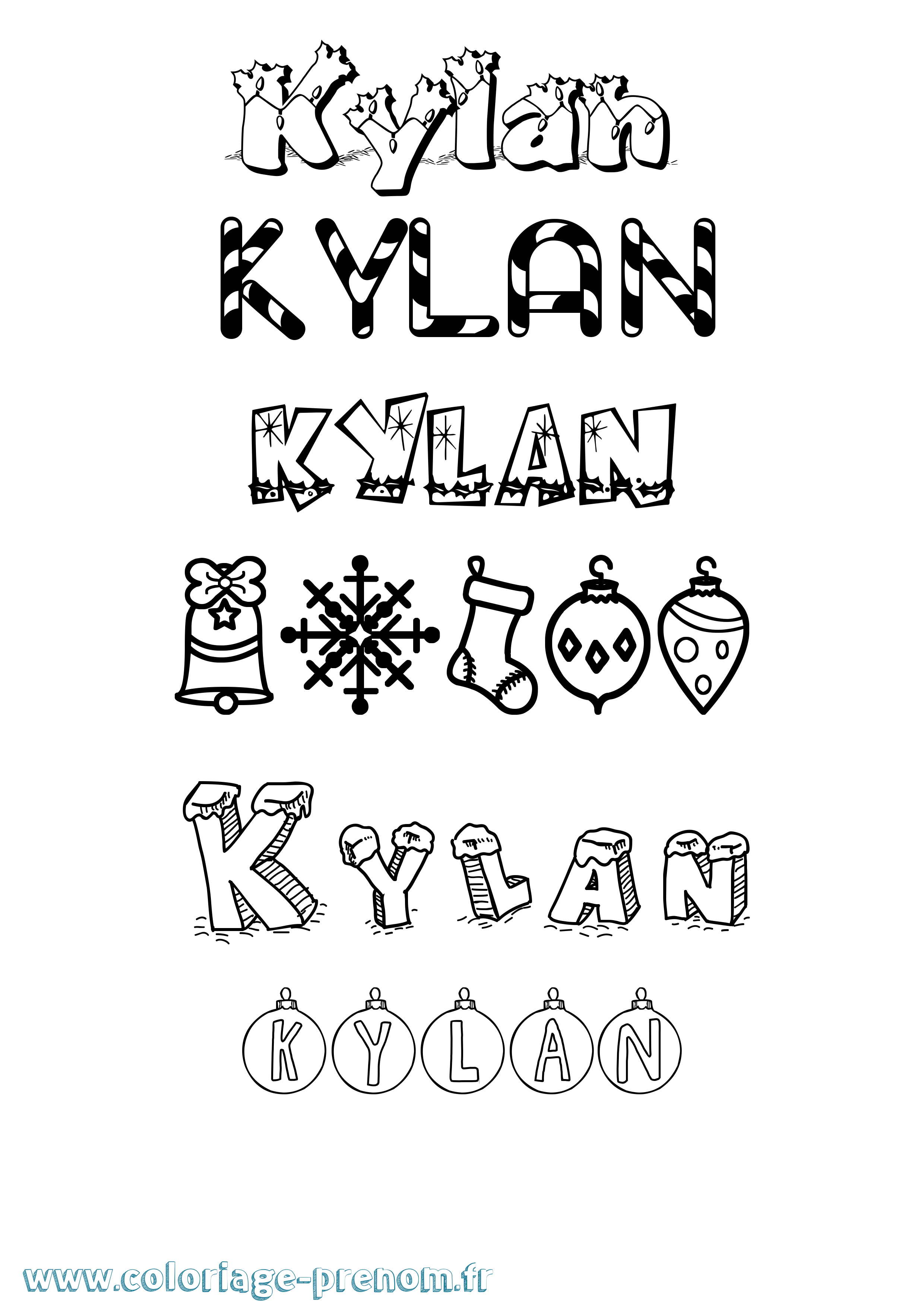 Coloriage Kylan Noël Coloriage prénom Kylan Noël