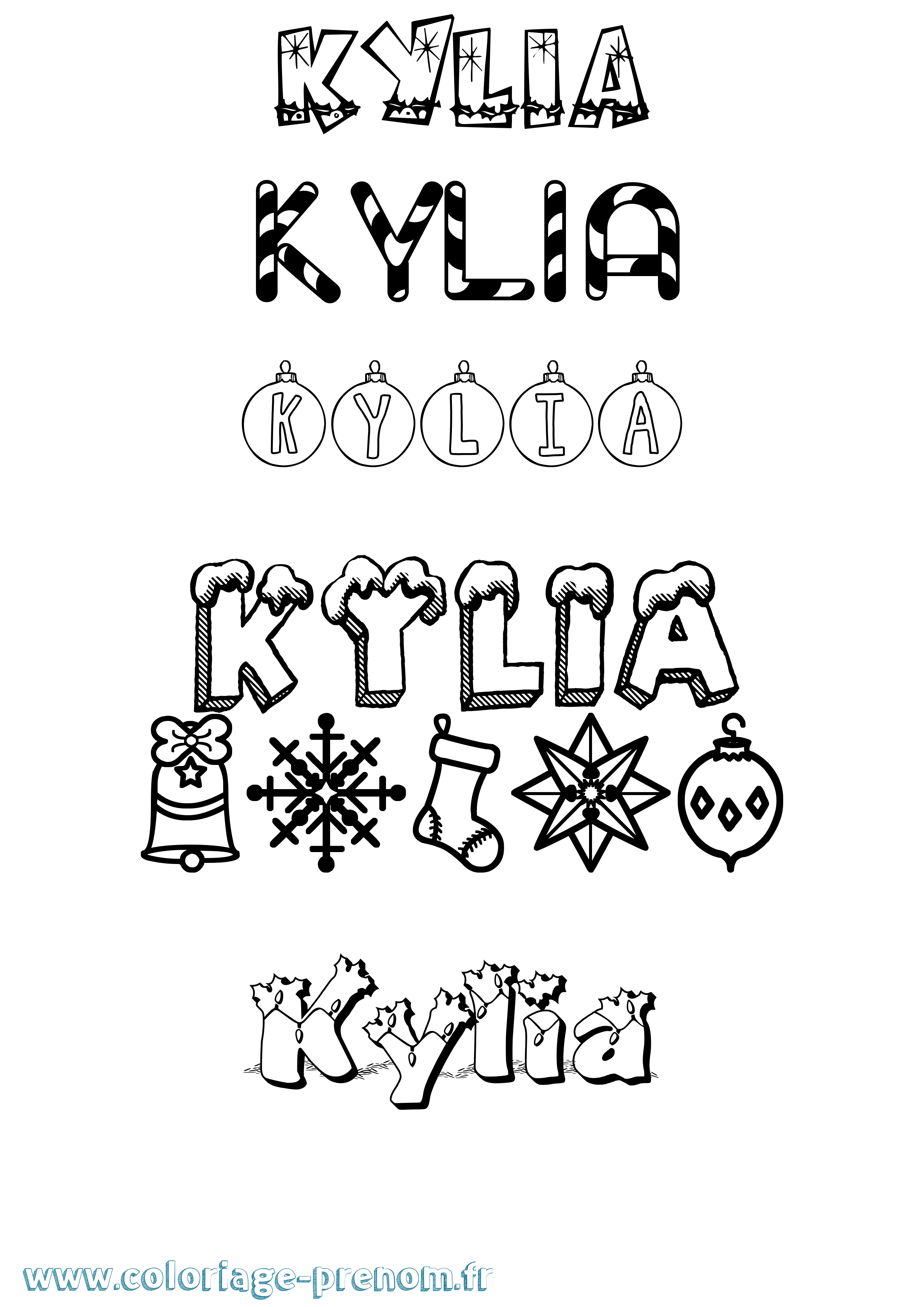Coloriage Kylia Noël Coloriage prénom Kylia Noël