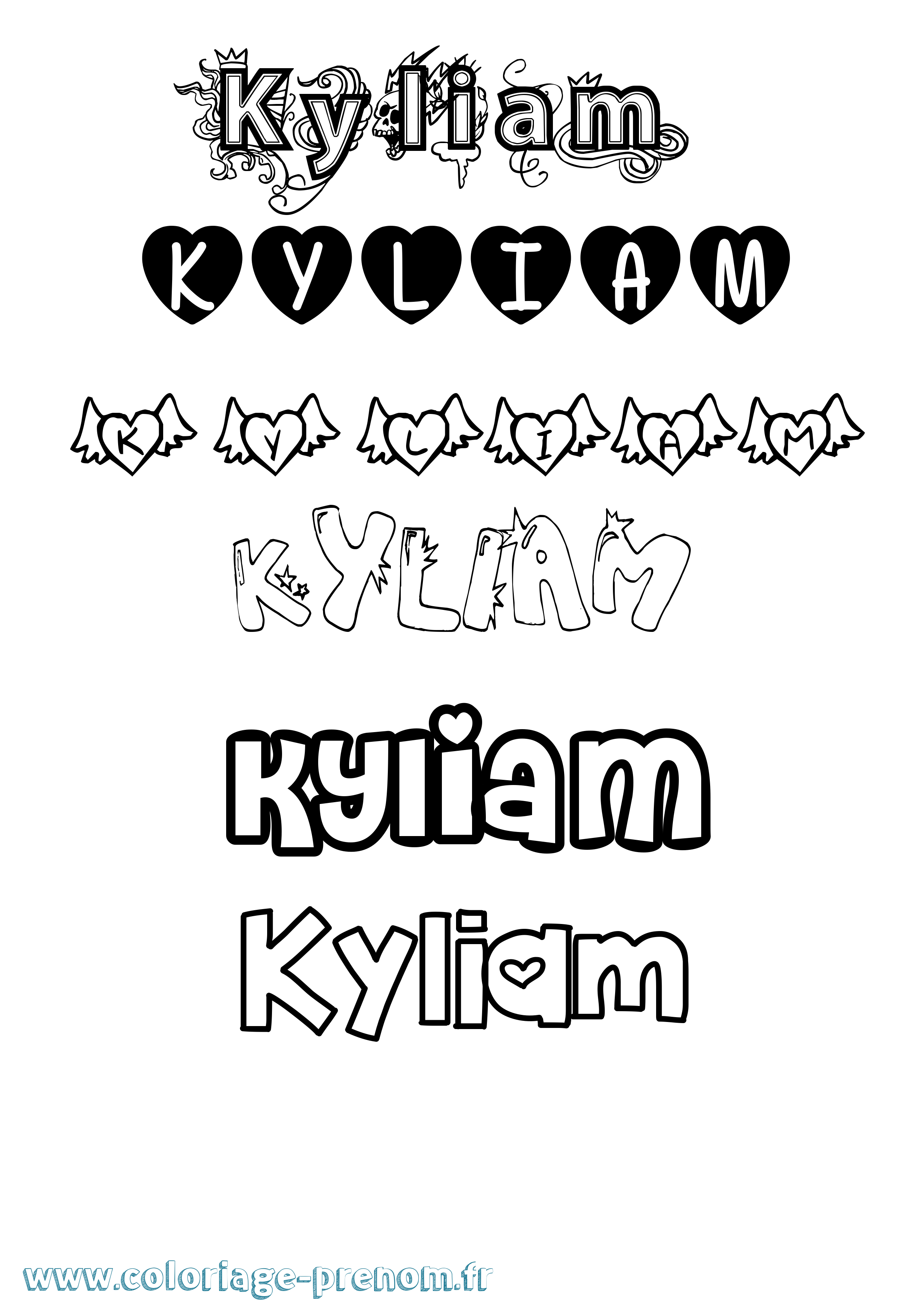 Coloriage Kyliam Girly Coloriage prénom Kyliam Girly
