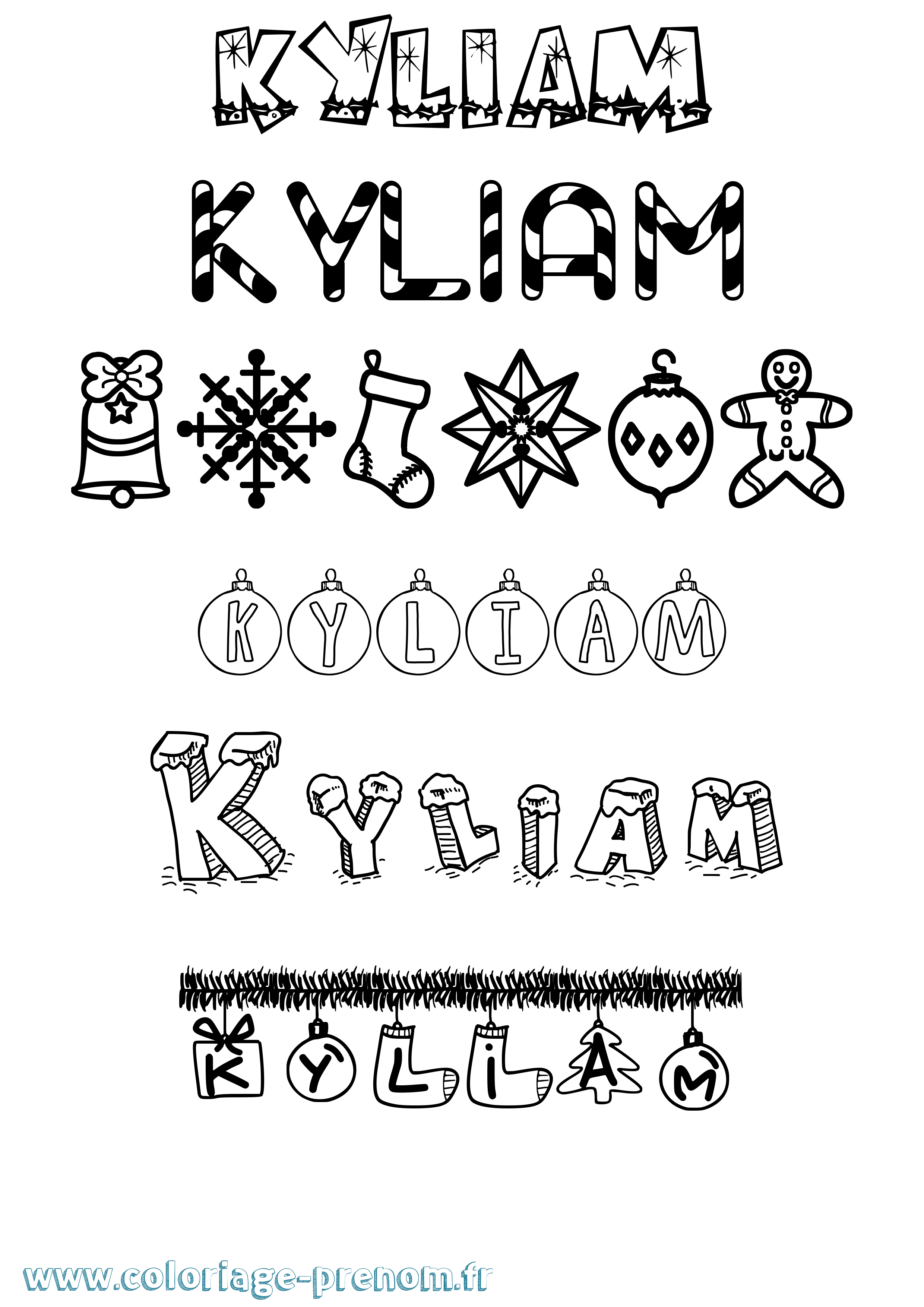 Coloriage Kyliam Noël Coloriage prénom Kyliam Noël
