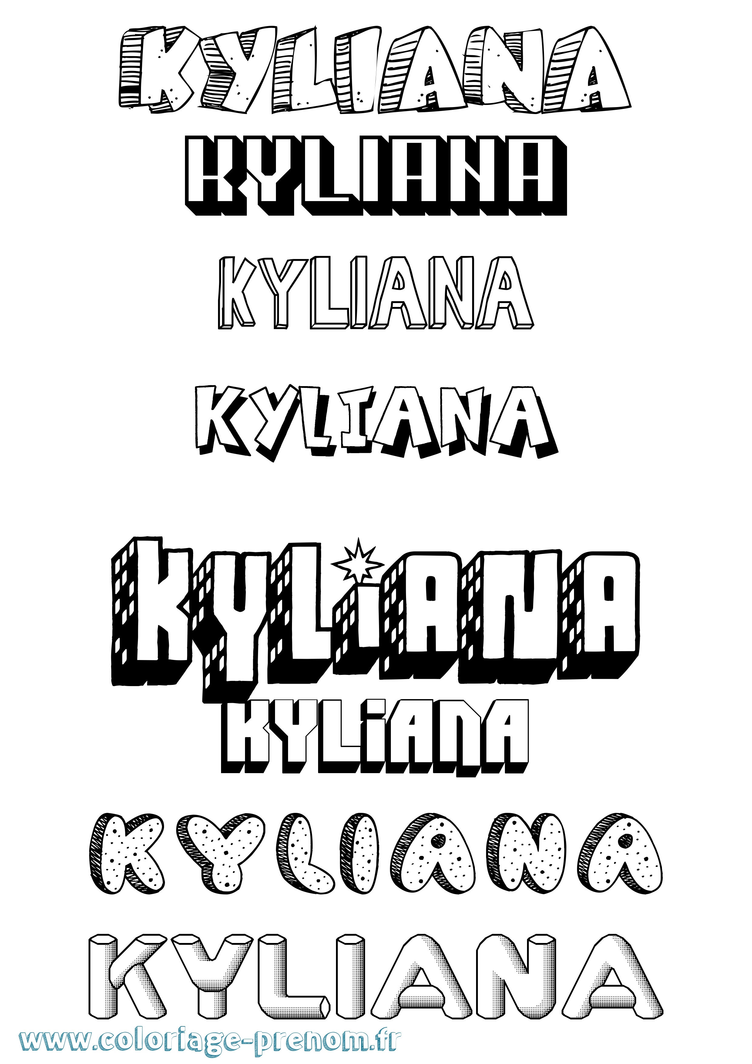 Coloriage Kyliana Effet 3D Coloriage prénom Kyliana Effet 3D