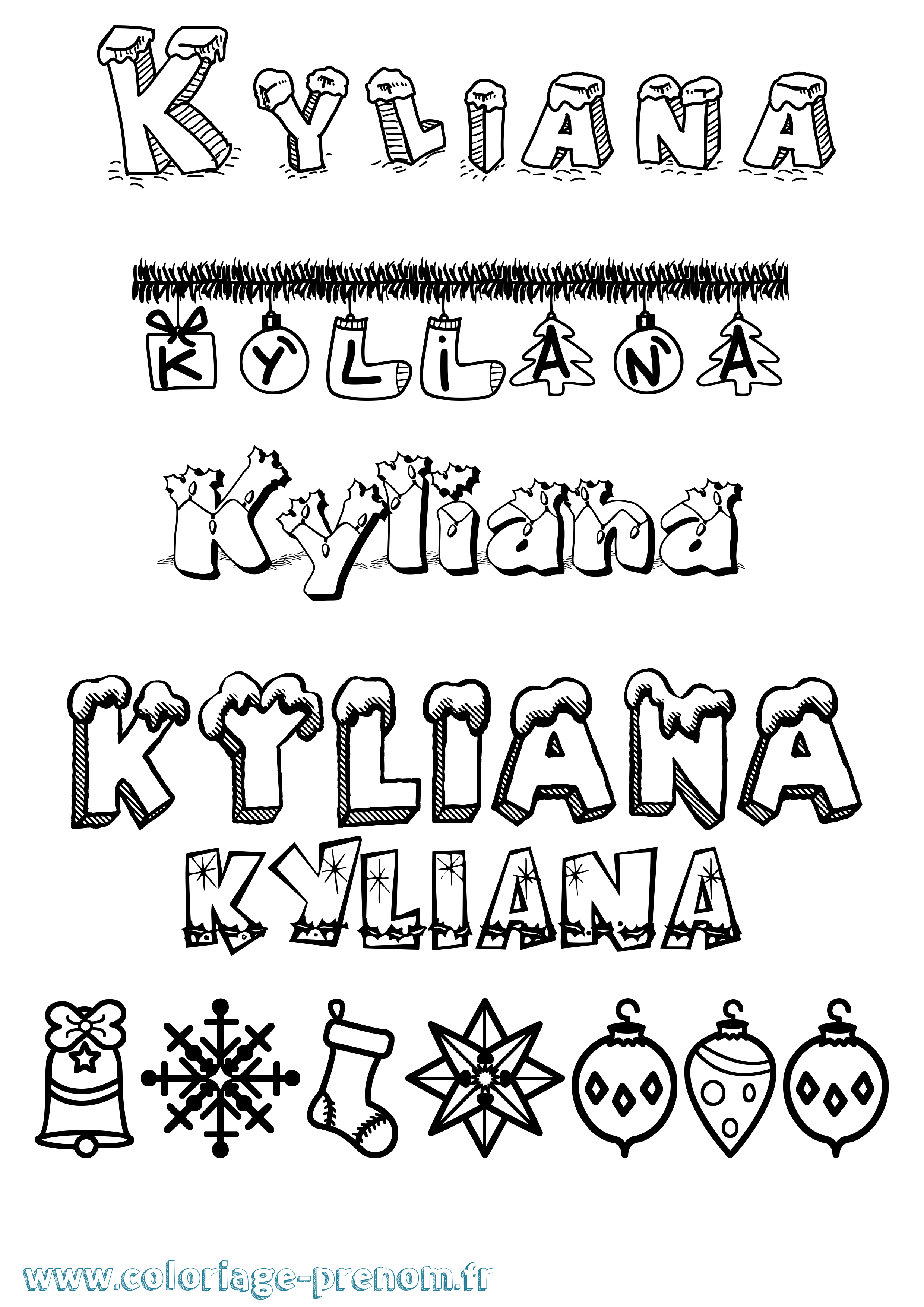 Coloriage Kyliana Noël Coloriage prénom Kyliana Noël