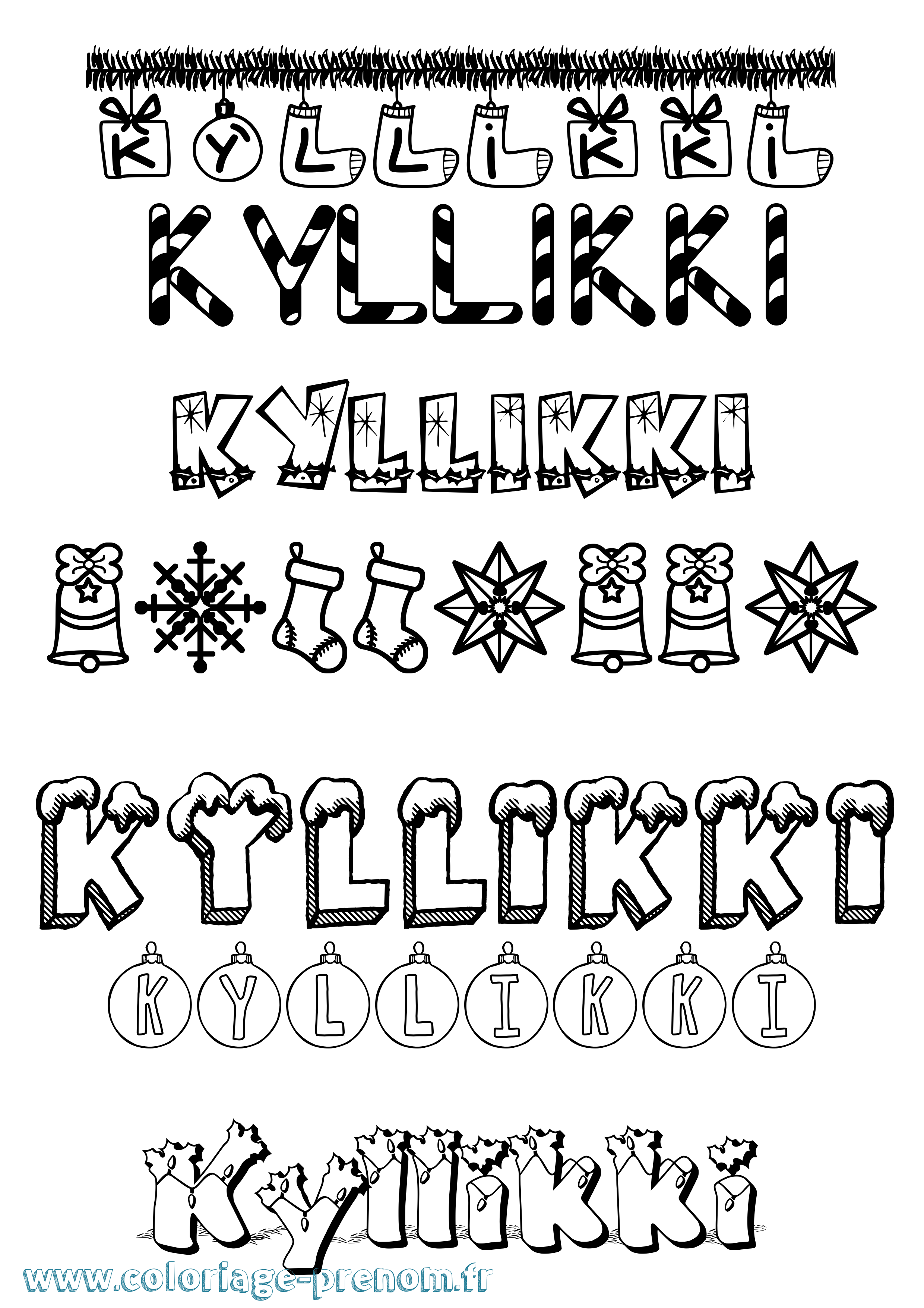 Coloriage Kyllikki Noël Coloriage prénom Kyllikki Noël