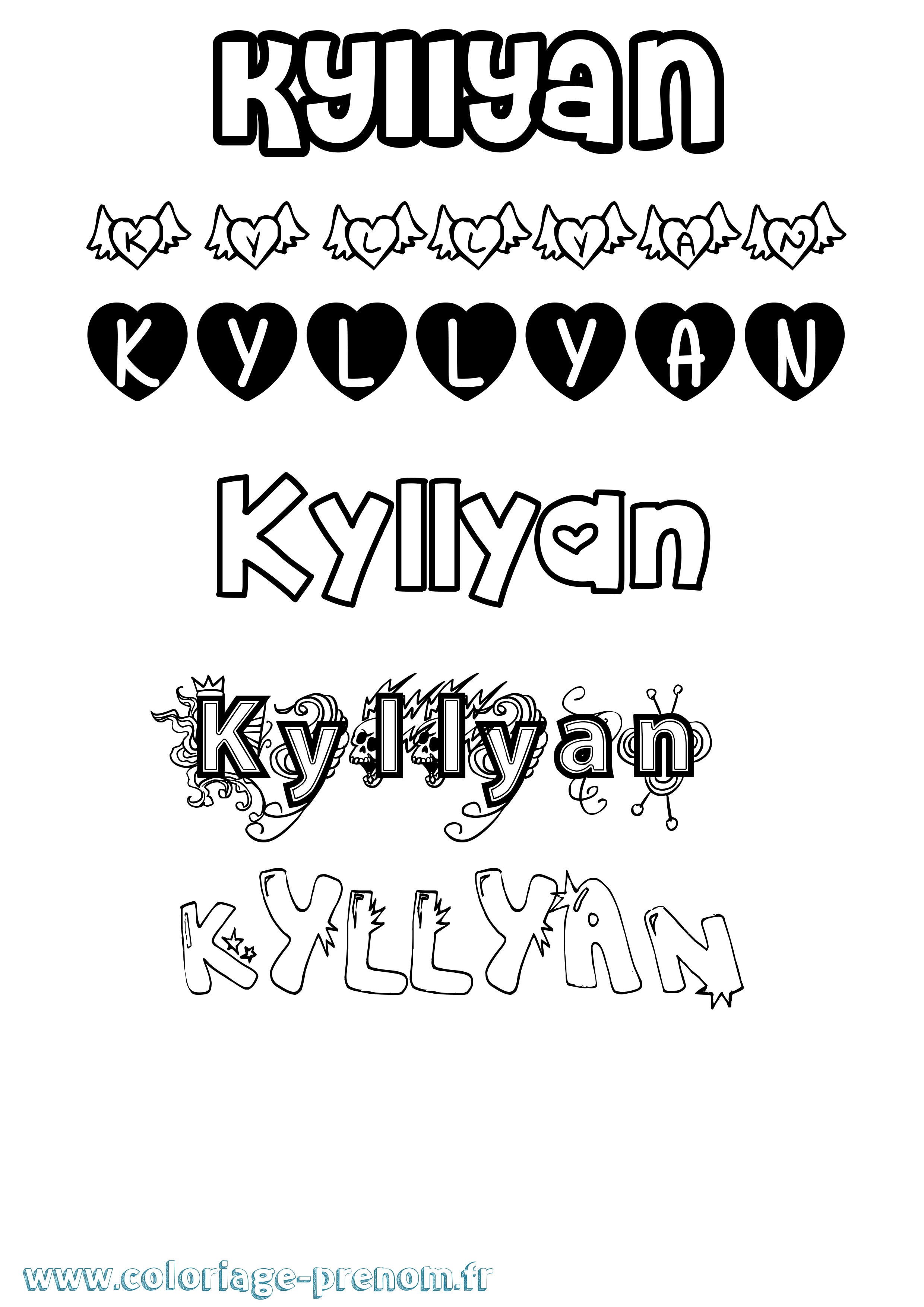 Coloriage Kyllyan Girly Coloriage prénom Kyllyan Girly