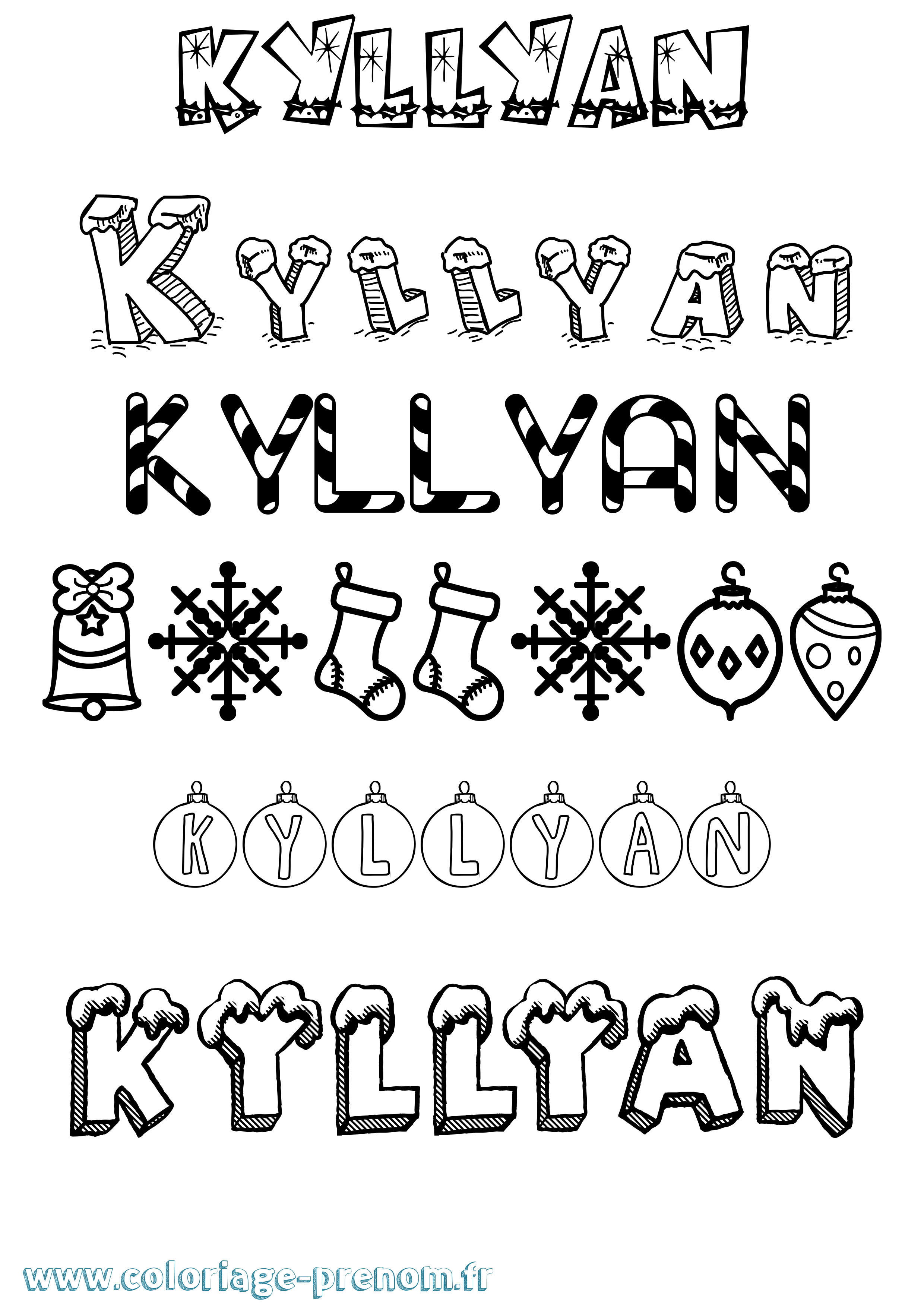 Coloriage Kyllyan Noël Coloriage prénom Kyllyan Noël