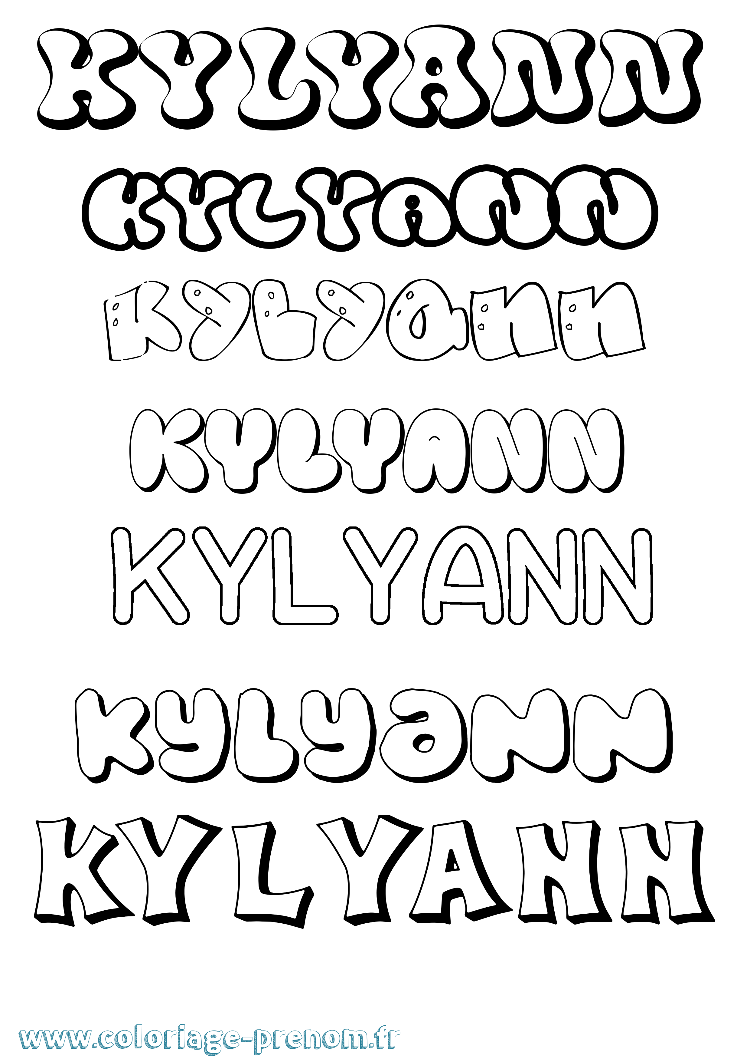 Coloriage Kylyann Bubble Coloriage prénom Kylyann Bubble