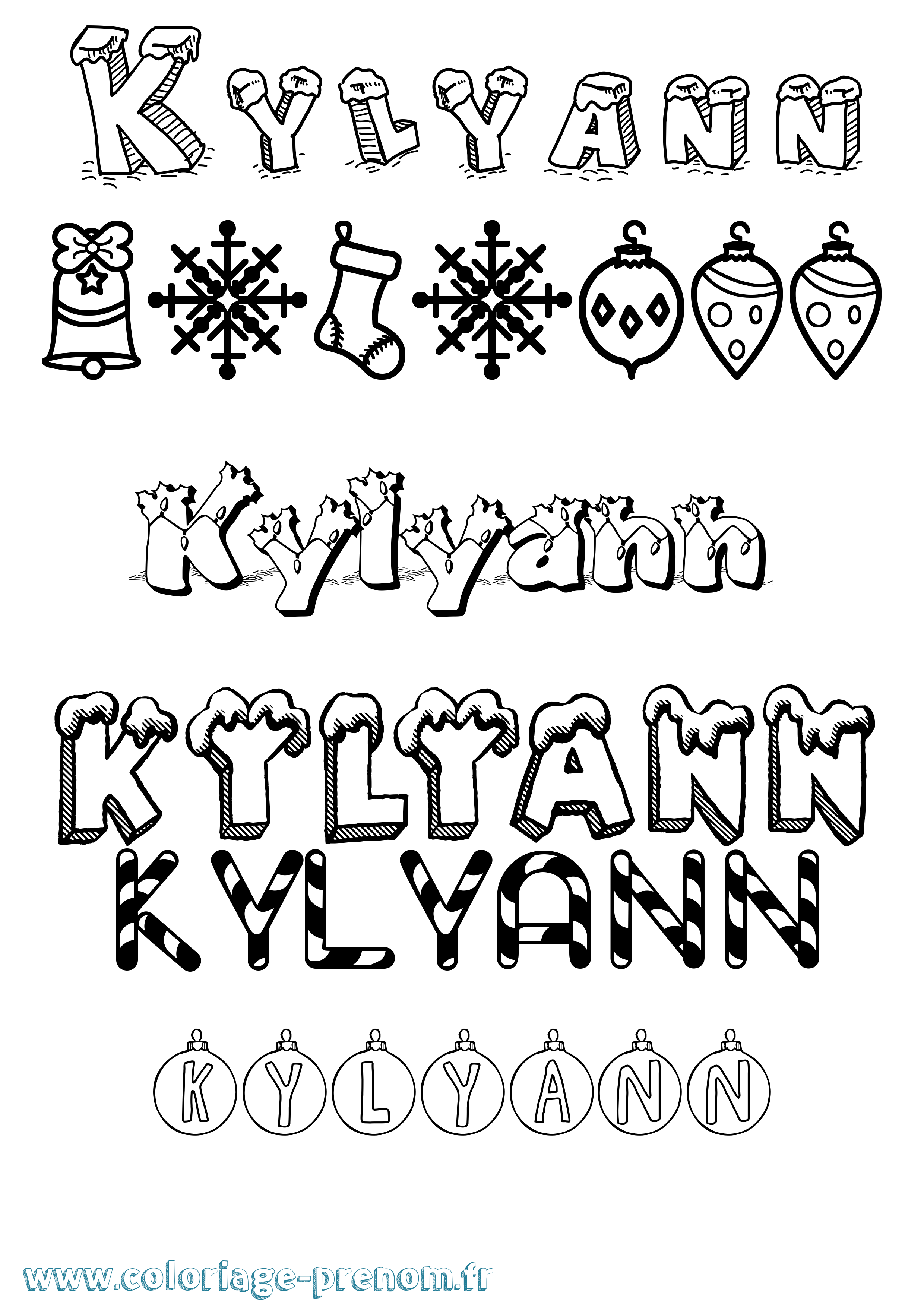 Coloriage Kylyann Noël Coloriage prénom Kylyann Noël