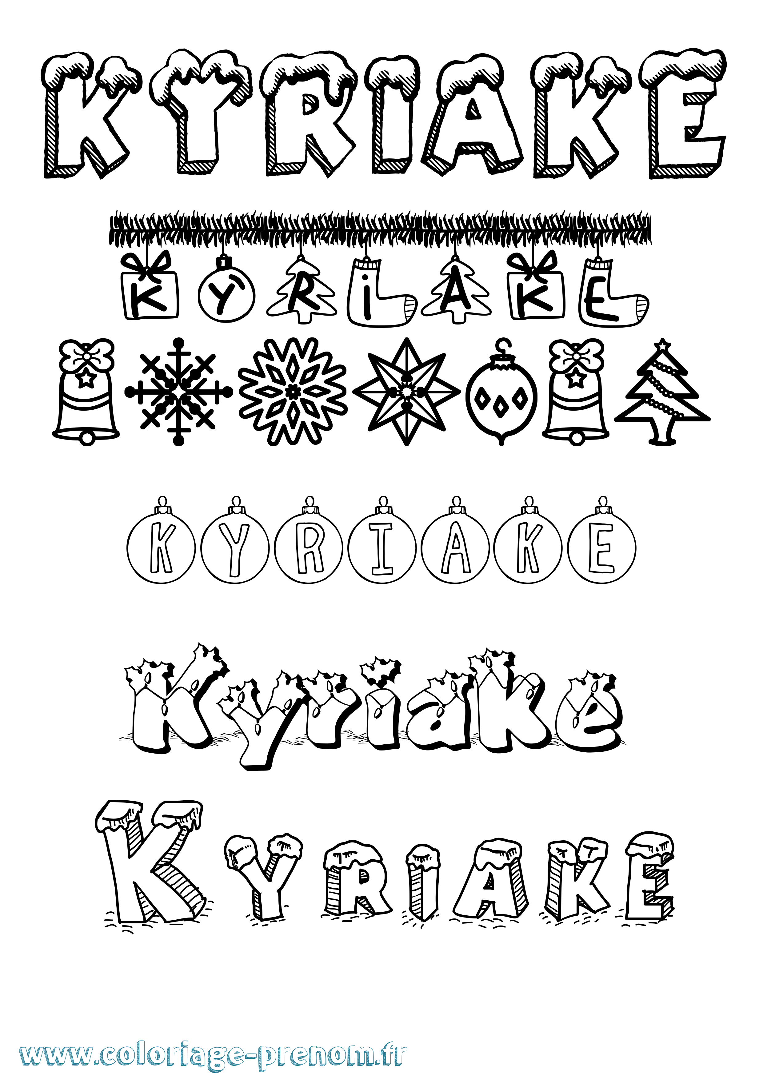 Coloriage Kyriake Noël Coloriage prénom Kyriake Noël