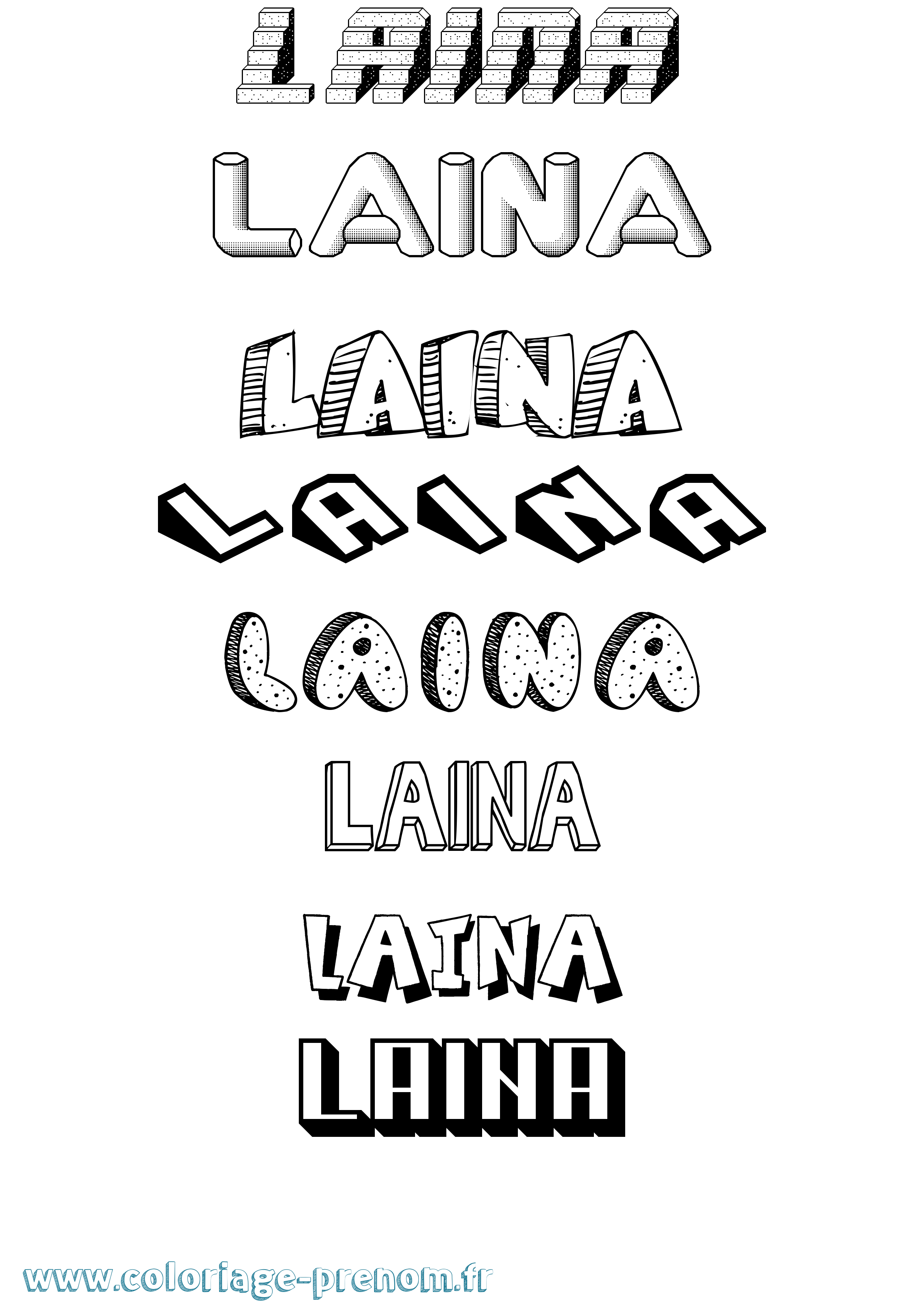 Coloriage Laina Effet 3D Coloriage prénom Laina Effet 3D