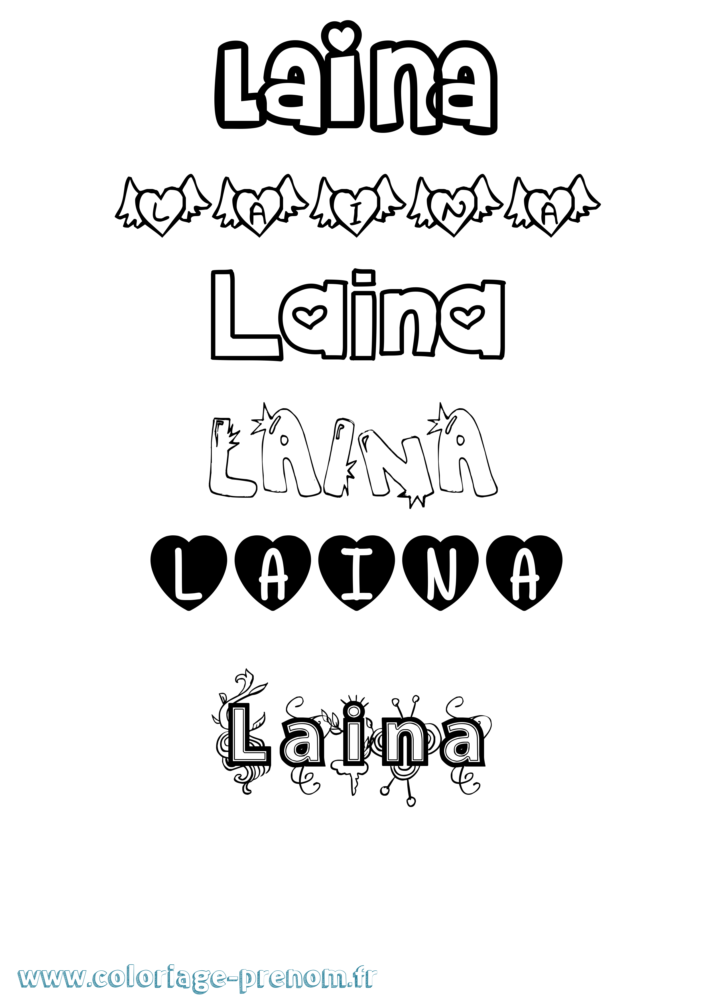 Coloriage Laina Girly Coloriage prénom Laina Girly