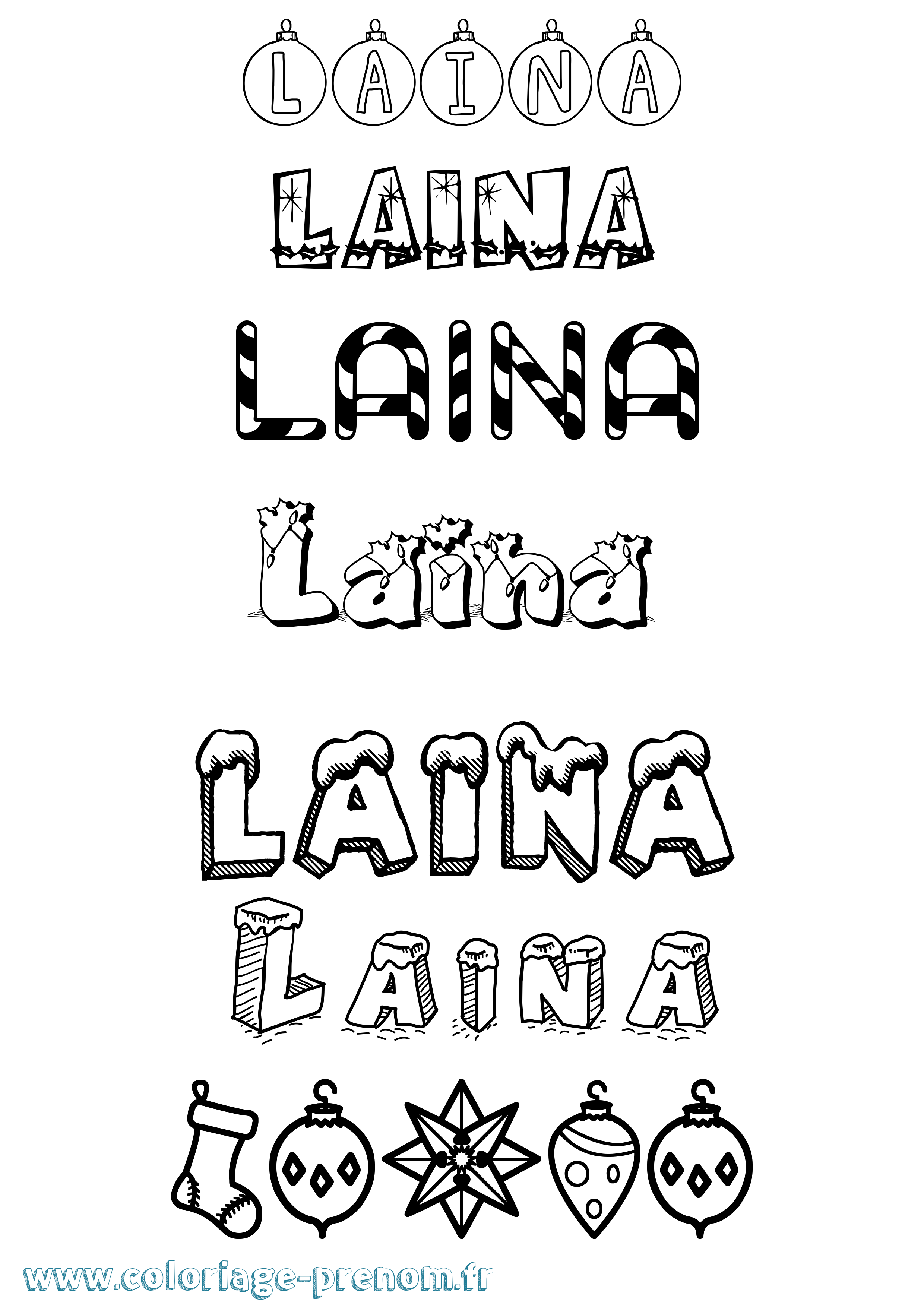 Coloriage Laina Noël Coloriage prénom Laina Noël
