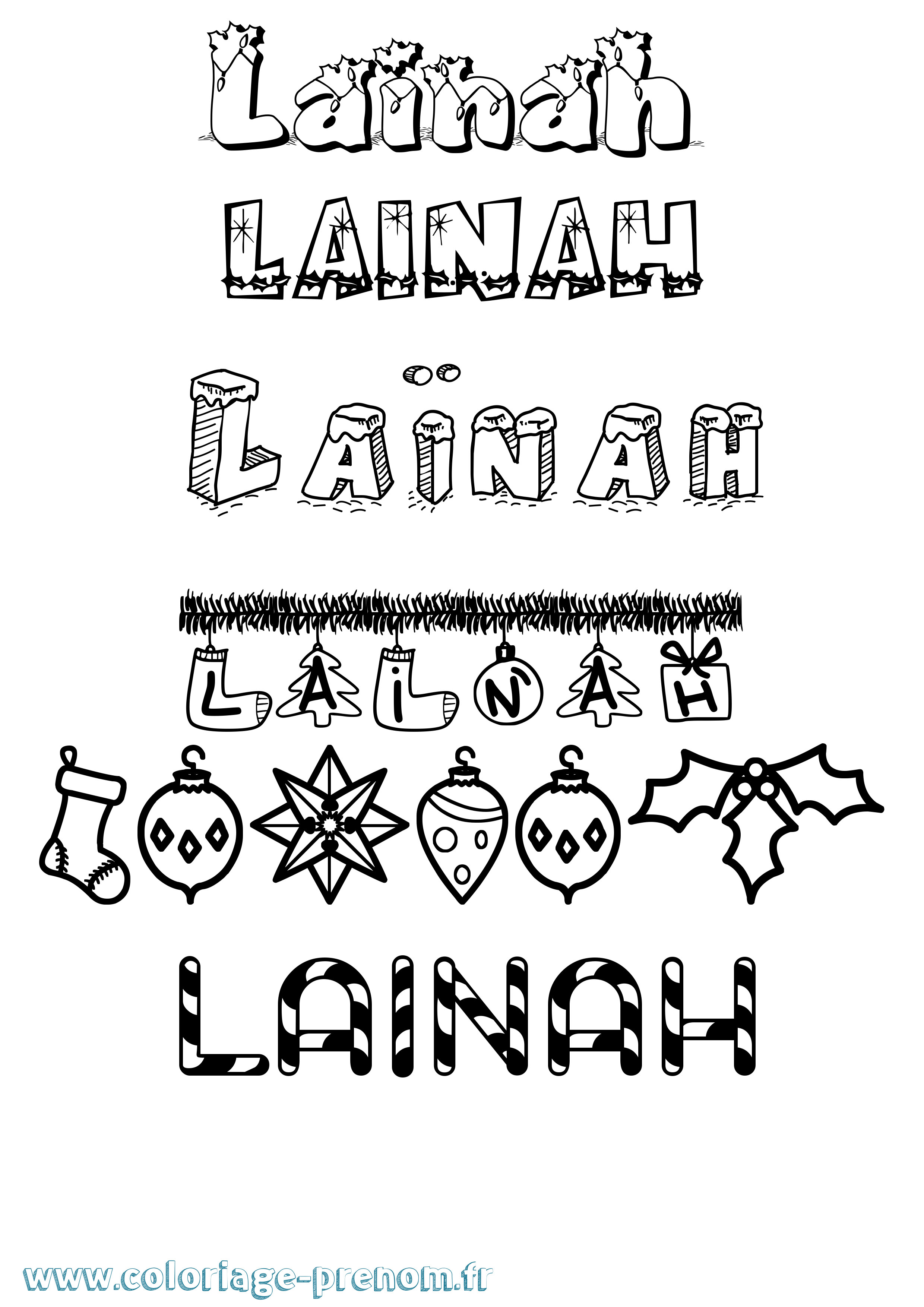 Coloriage Laïnah Noël Coloriage prénom Laïnah Noël