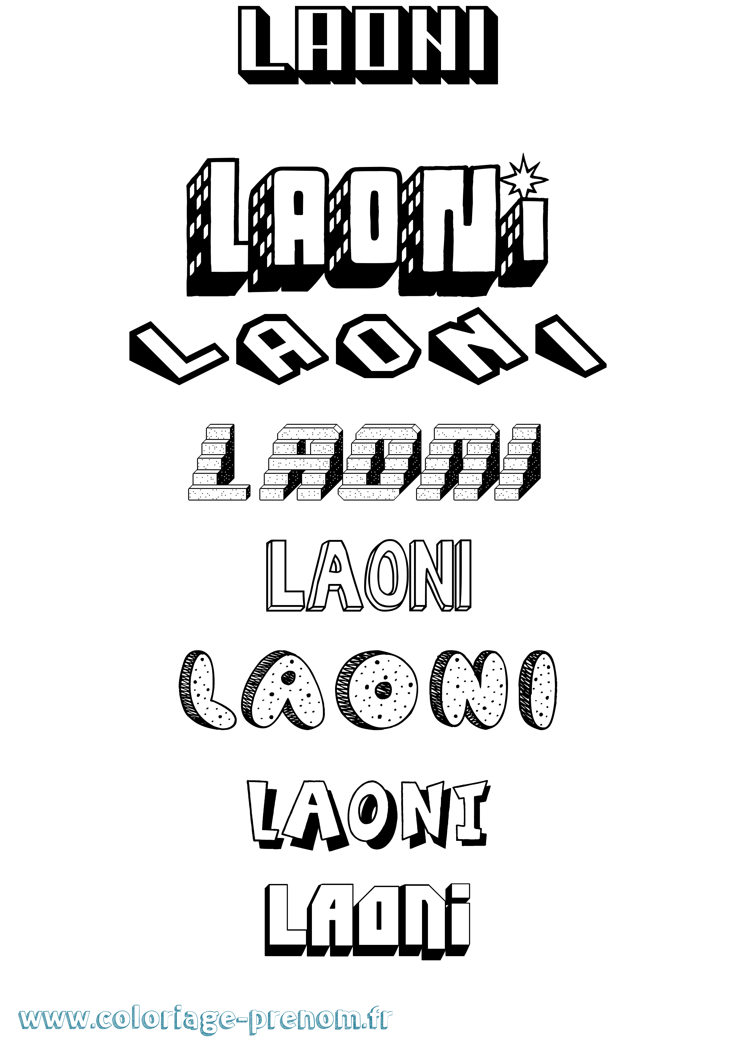 Coloriage Laoni Effet 3D Coloriage prénom Laoni Effet 3D