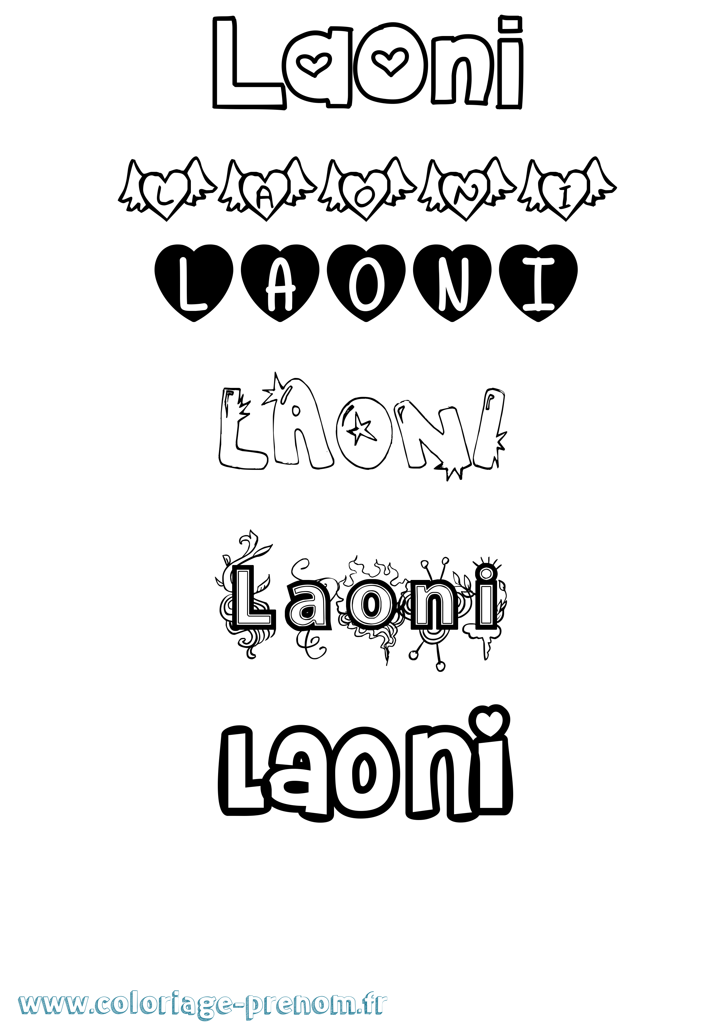 Coloriage Laoni Girly Coloriage prénom Laoni Girly