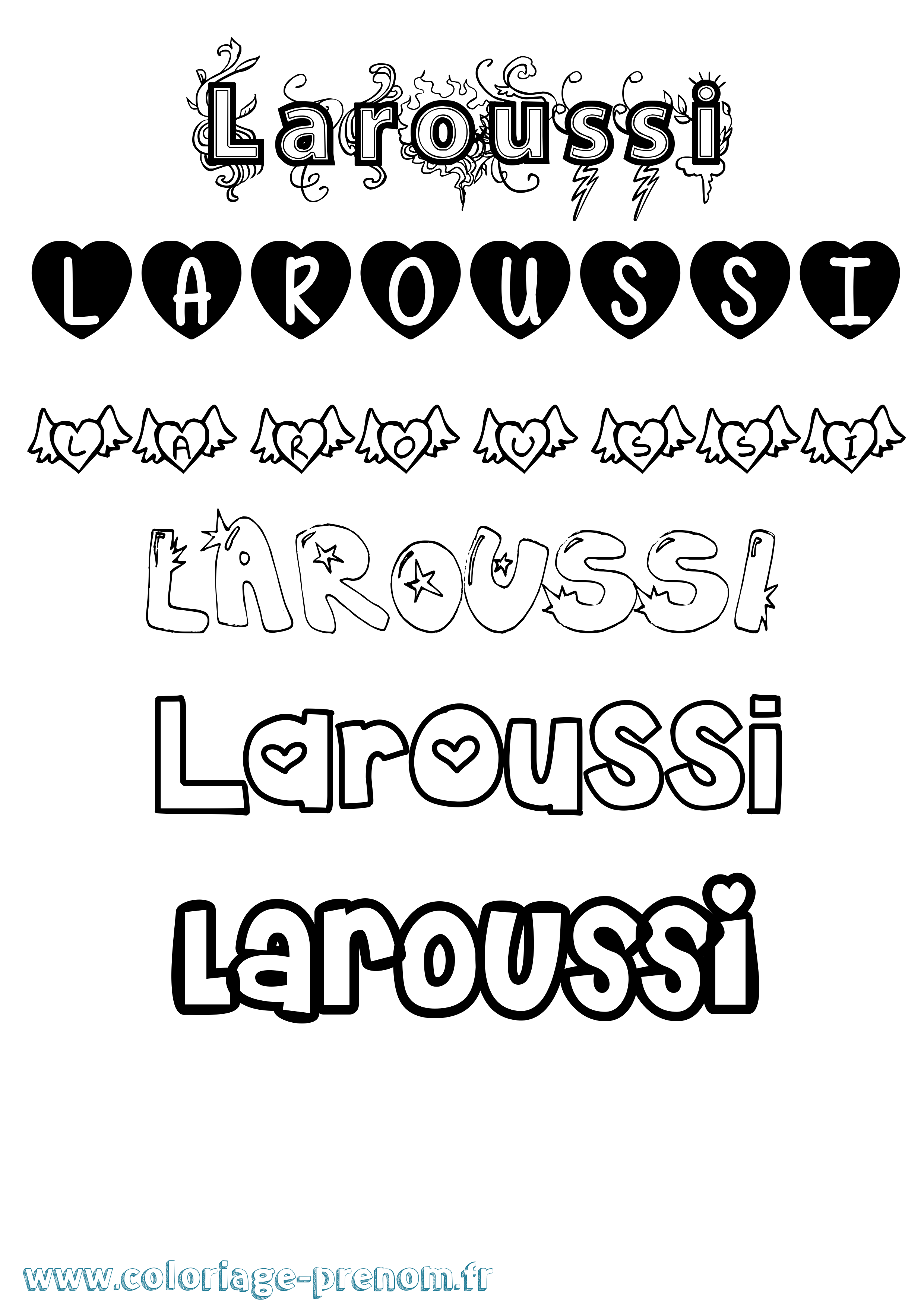 Coloriage Laroussi Girly Coloriage prénom Laroussi Girly