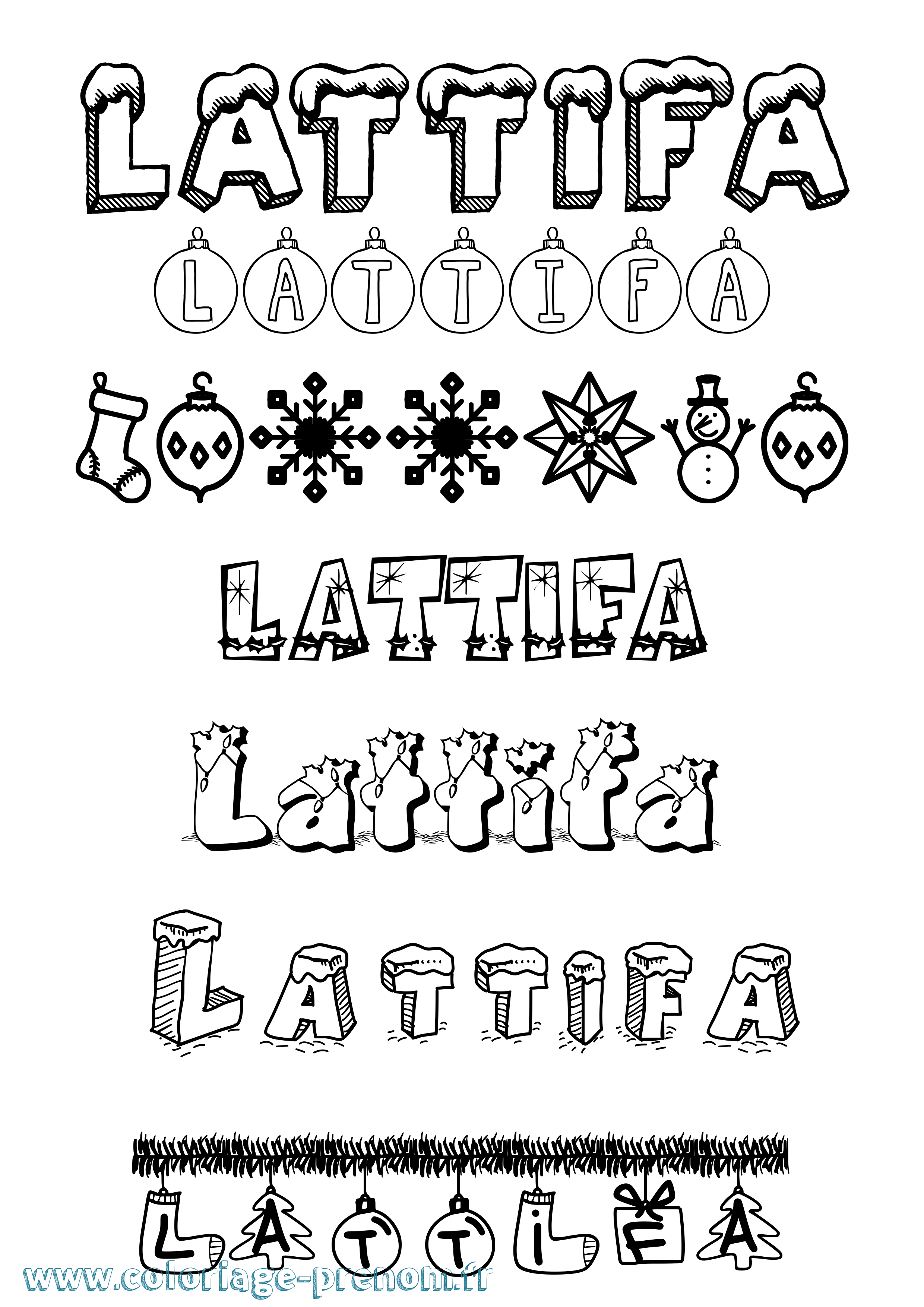 Coloriage Lattifa Noël Coloriage prénom Lattifa Noël