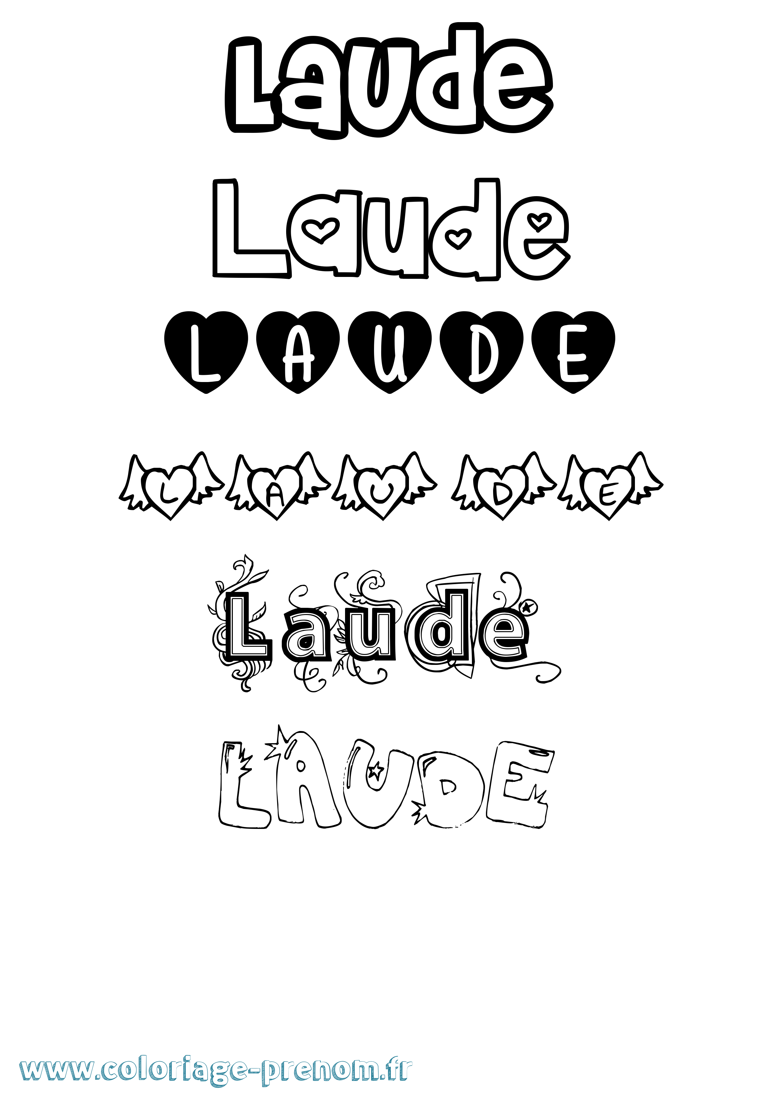 Coloriage Laude Girly Coloriage prénom Laude Girly