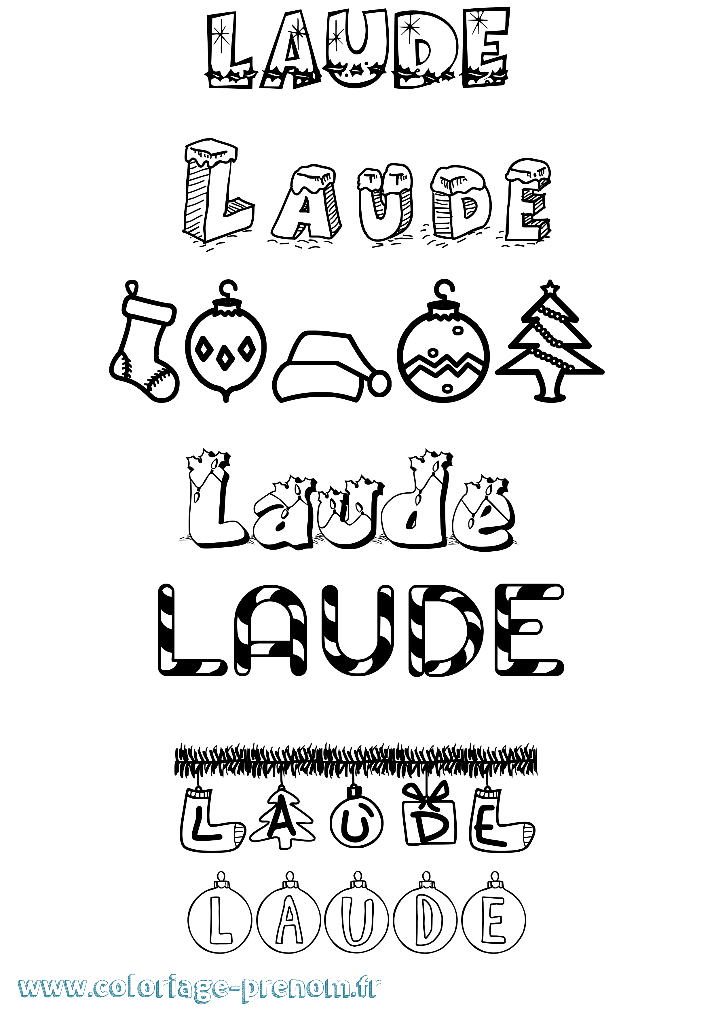 Coloriage Laude Noël Coloriage prénom Laude Noël