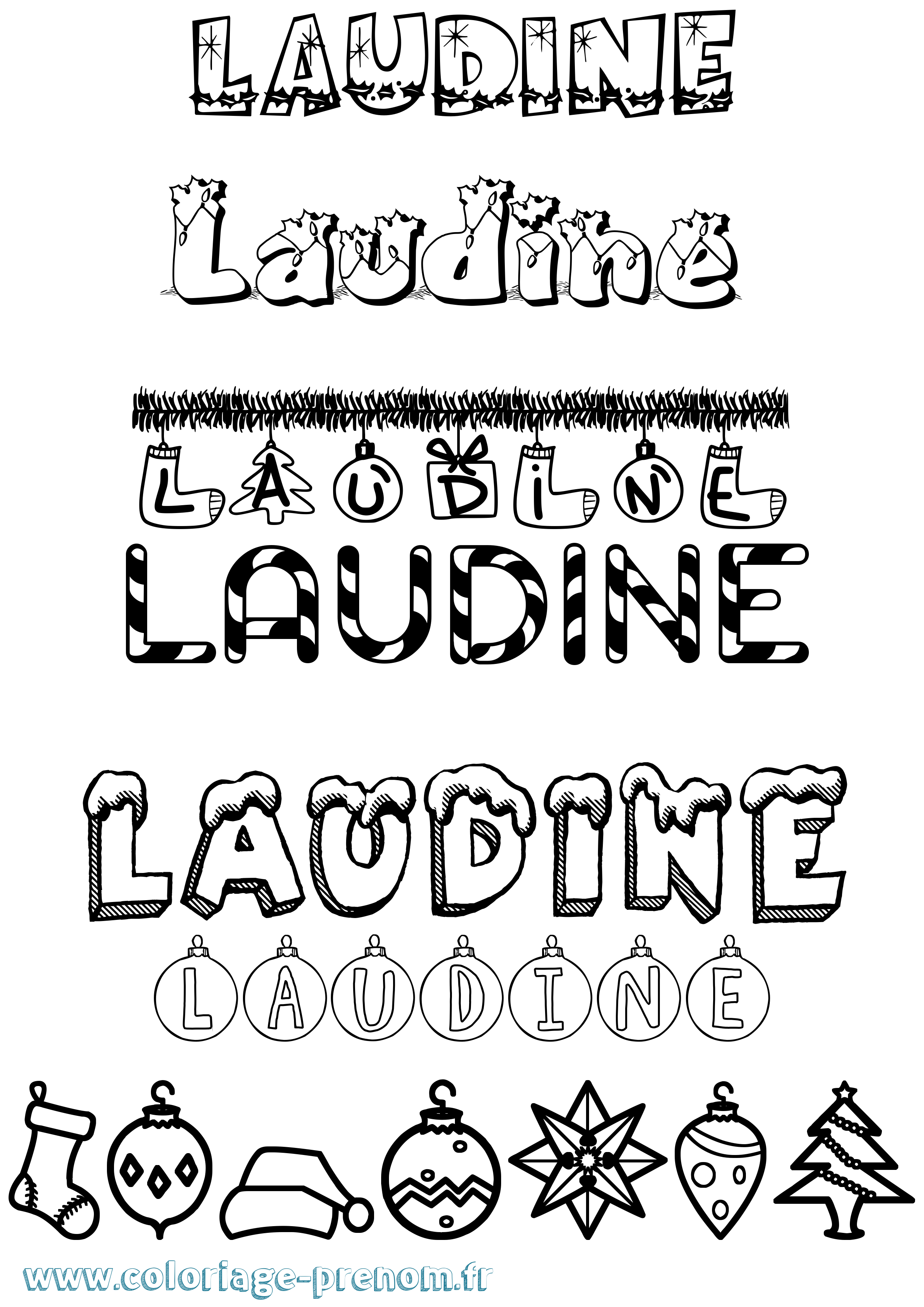 Coloriage Laudine Noël Coloriage prénom Laudine Noël