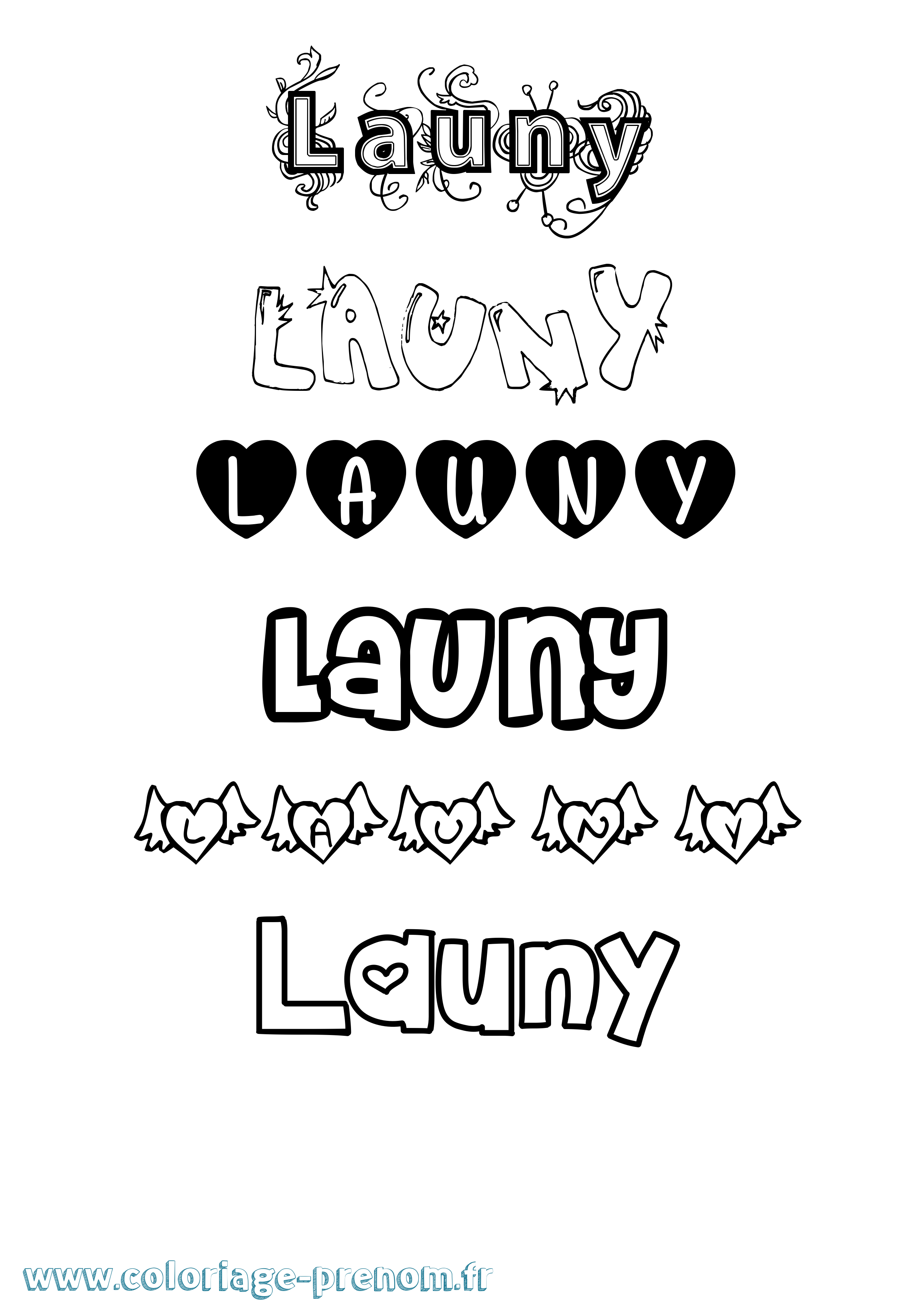 Coloriage Launy Girly Coloriage prénom Launy Girly