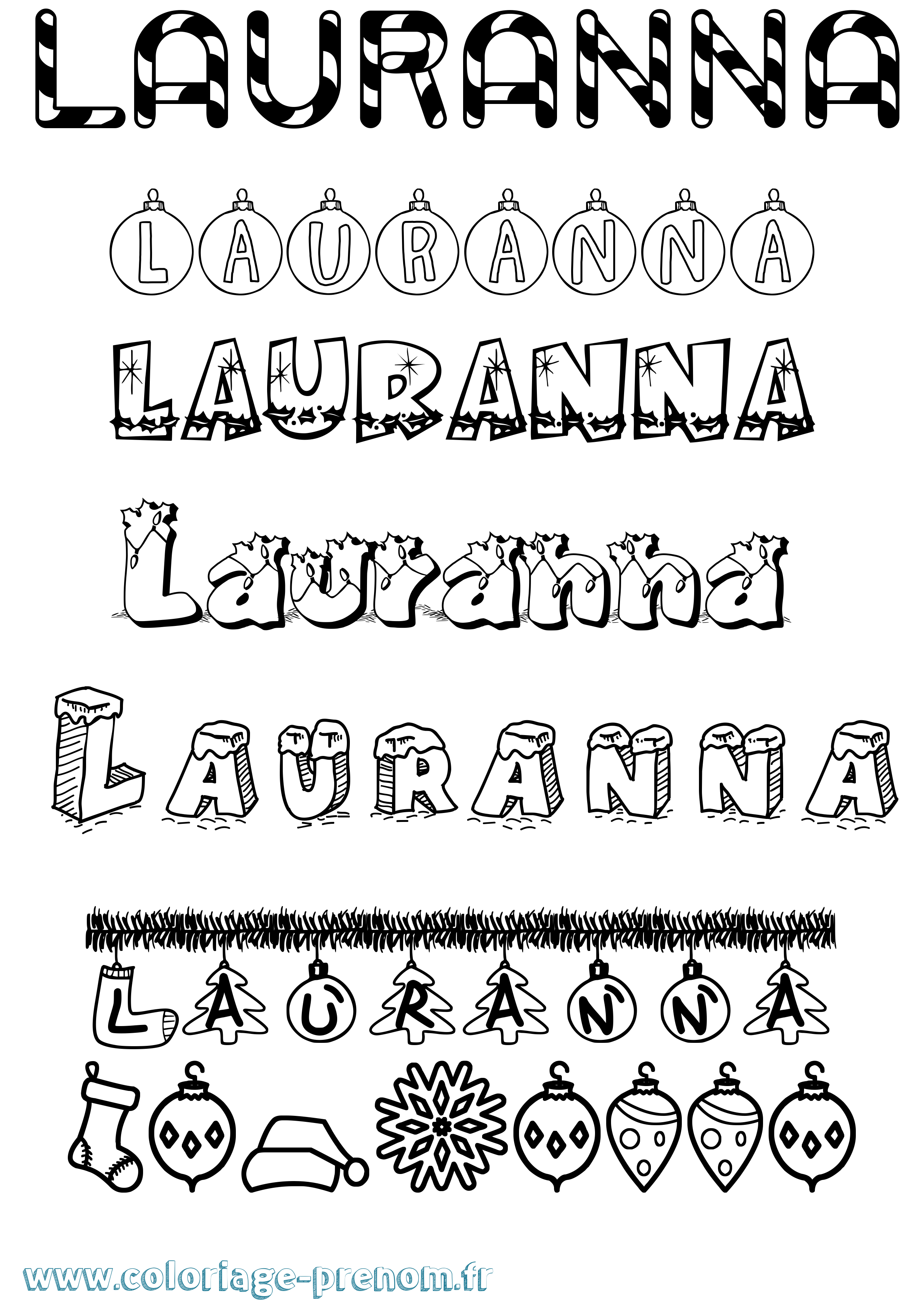 Coloriage Lauranna Noël Coloriage prénom Lauranna Noël