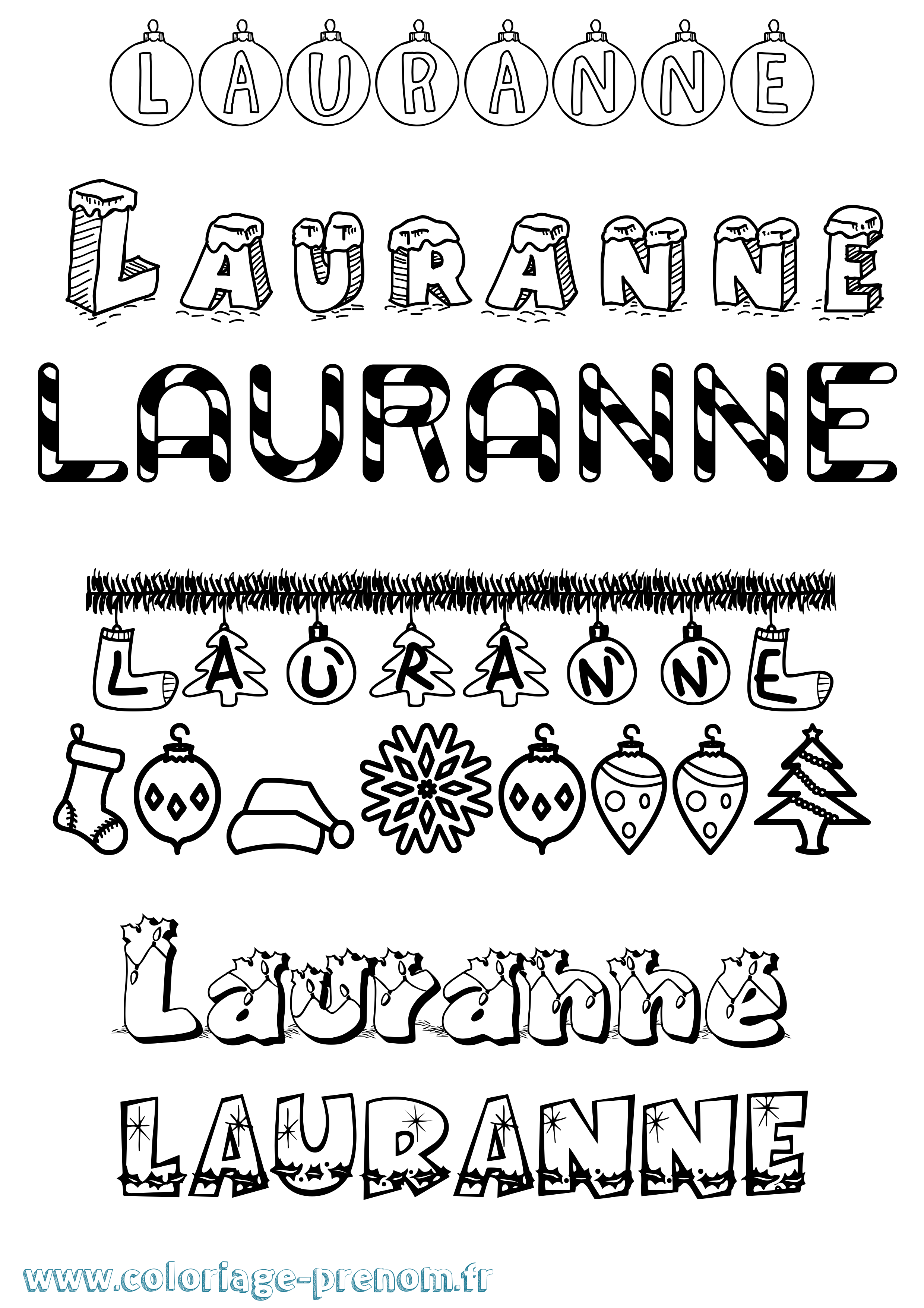 Coloriage Lauranne Noël Coloriage prénom Lauranne Noël