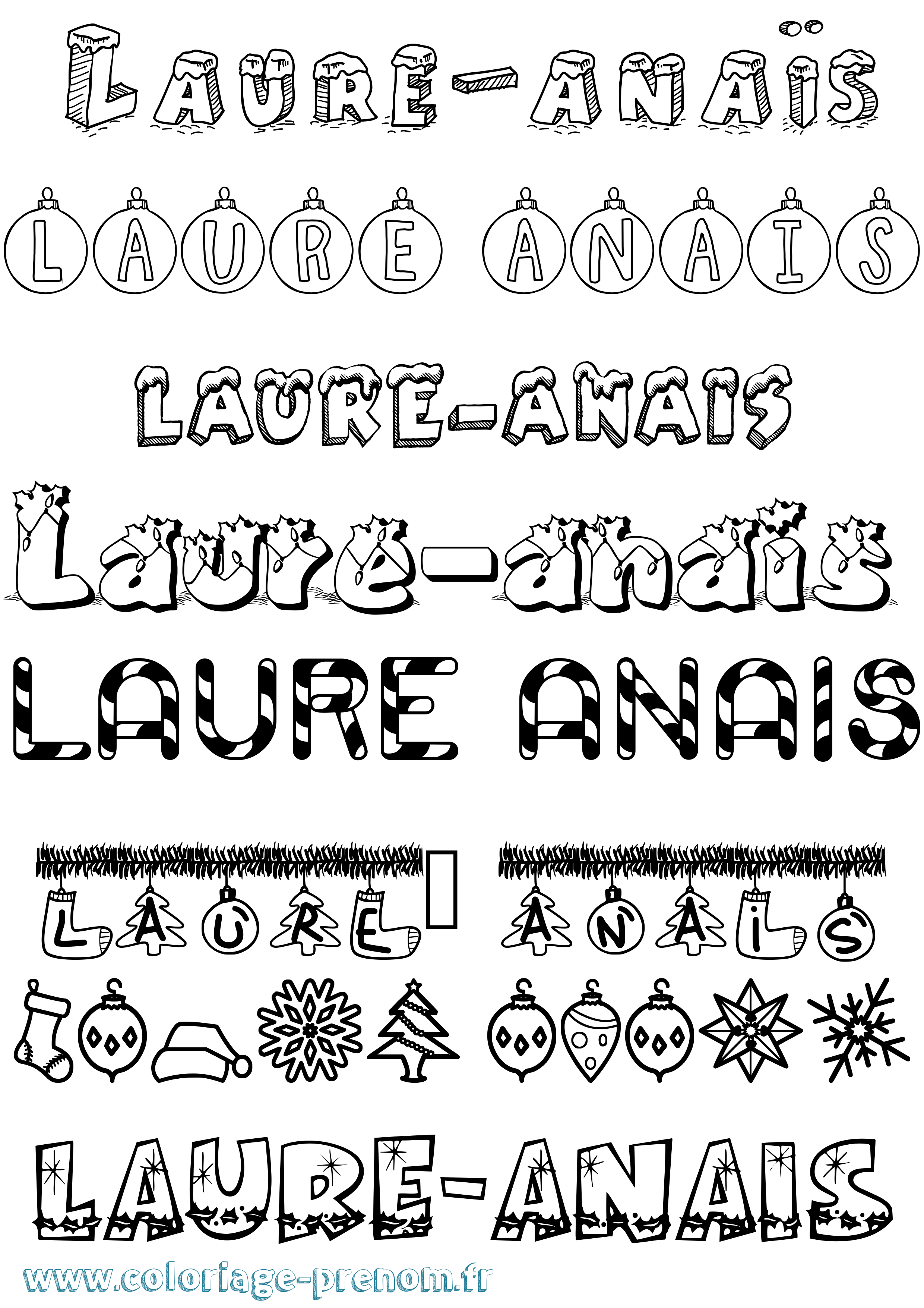 Coloriage Laure-Anaïs Noël Coloriage prénom Laure-Anaïs Noël