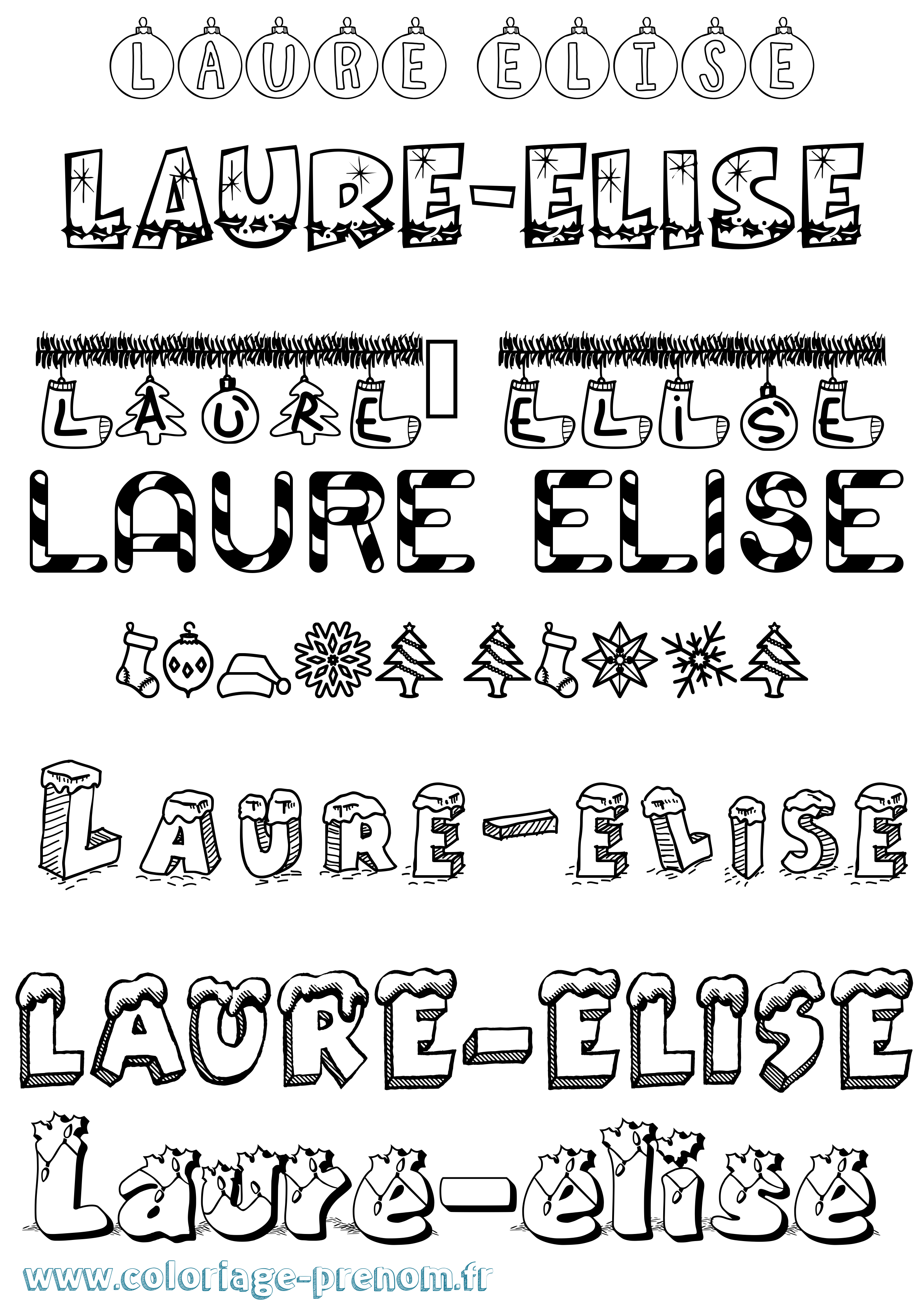 Coloriage Laure-Elise Noël Coloriage prénom Laure-Elise Noël
