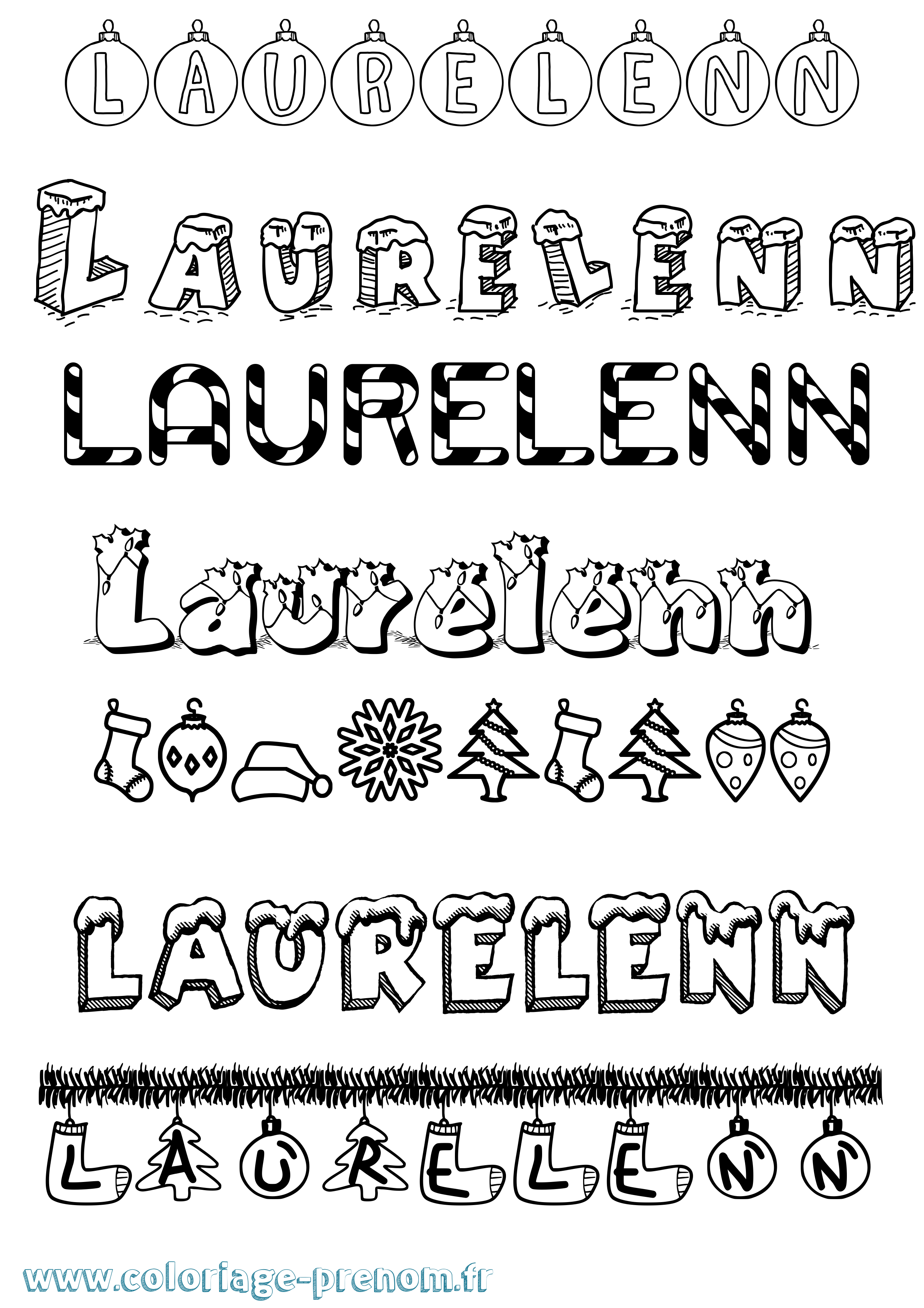 Coloriage Laurelenn Noël Coloriage prénom Laurelenn Noël
