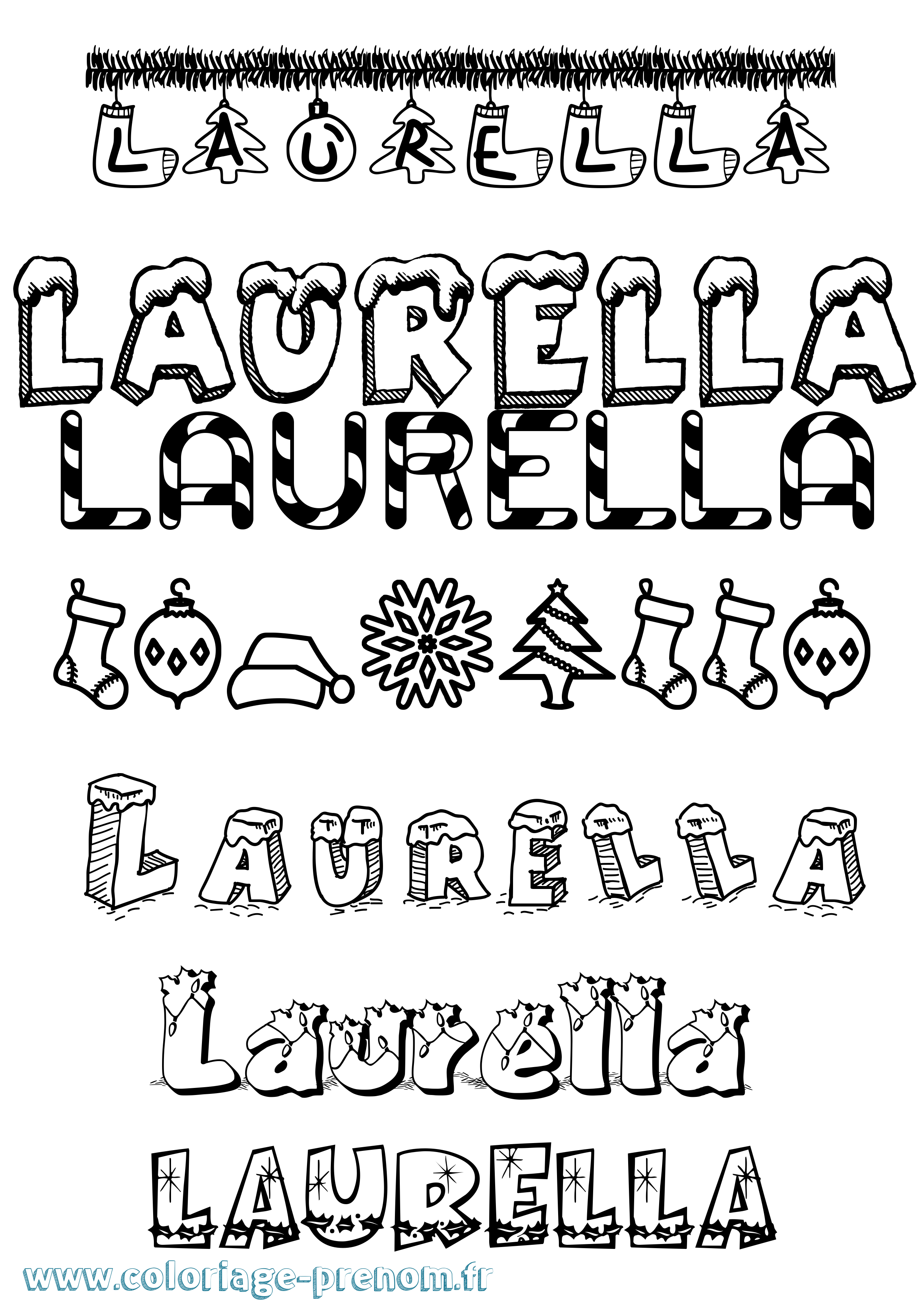 Coloriage Laurella Noël Coloriage prénom Laurella Noël