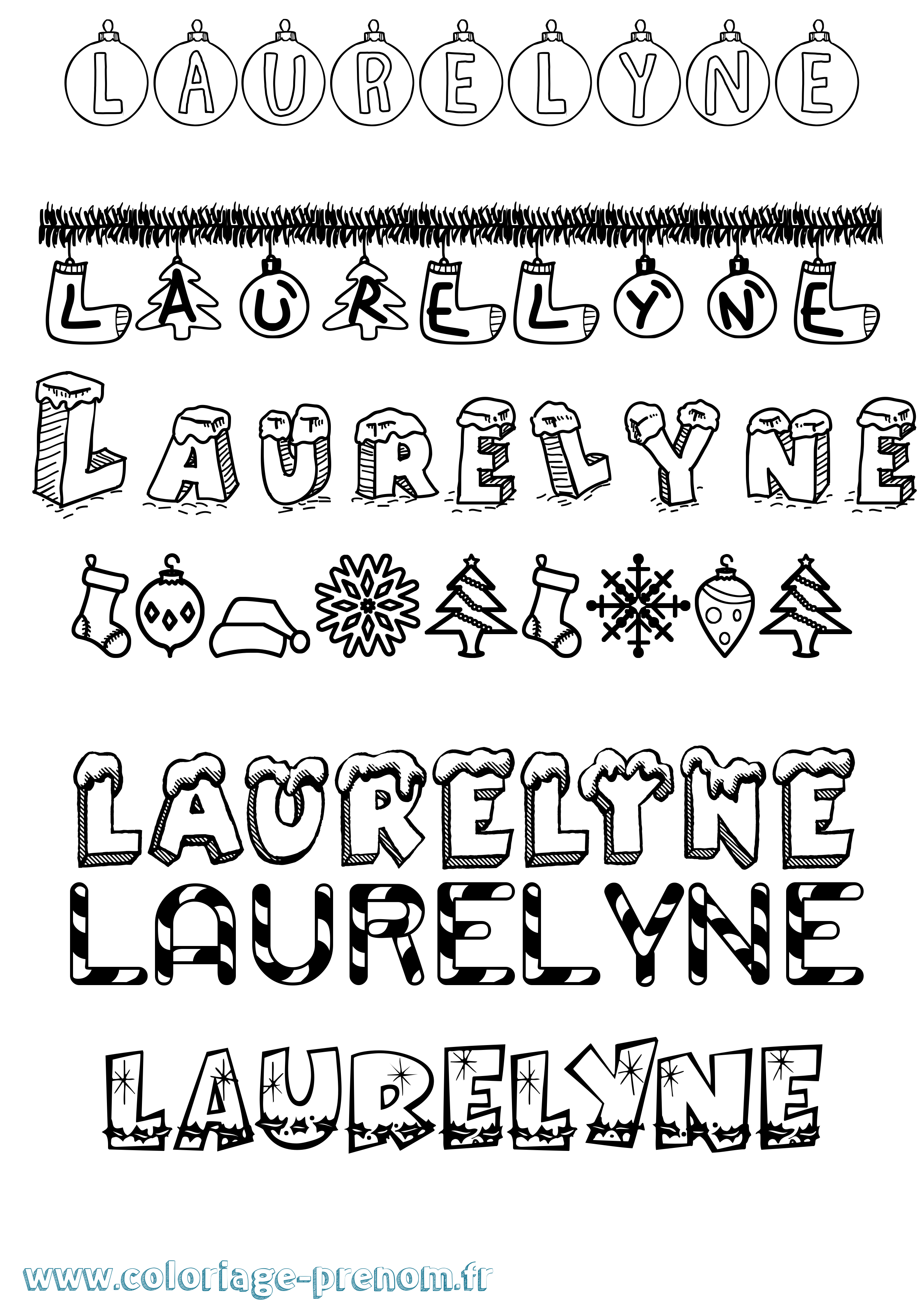 Coloriage Laurelyne Noël Coloriage prénom Laurelyne Noël