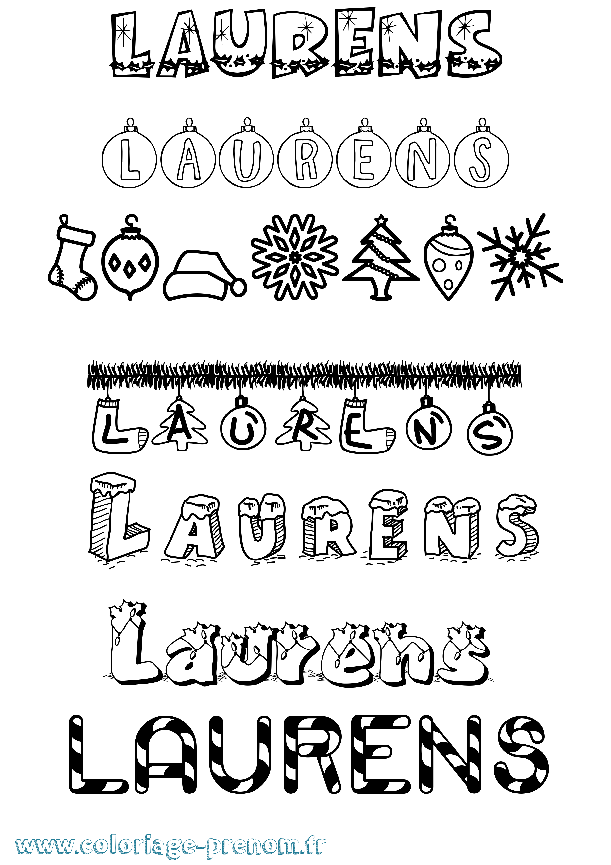 Coloriage Laurens Noël Coloriage prénom Laurens Noël