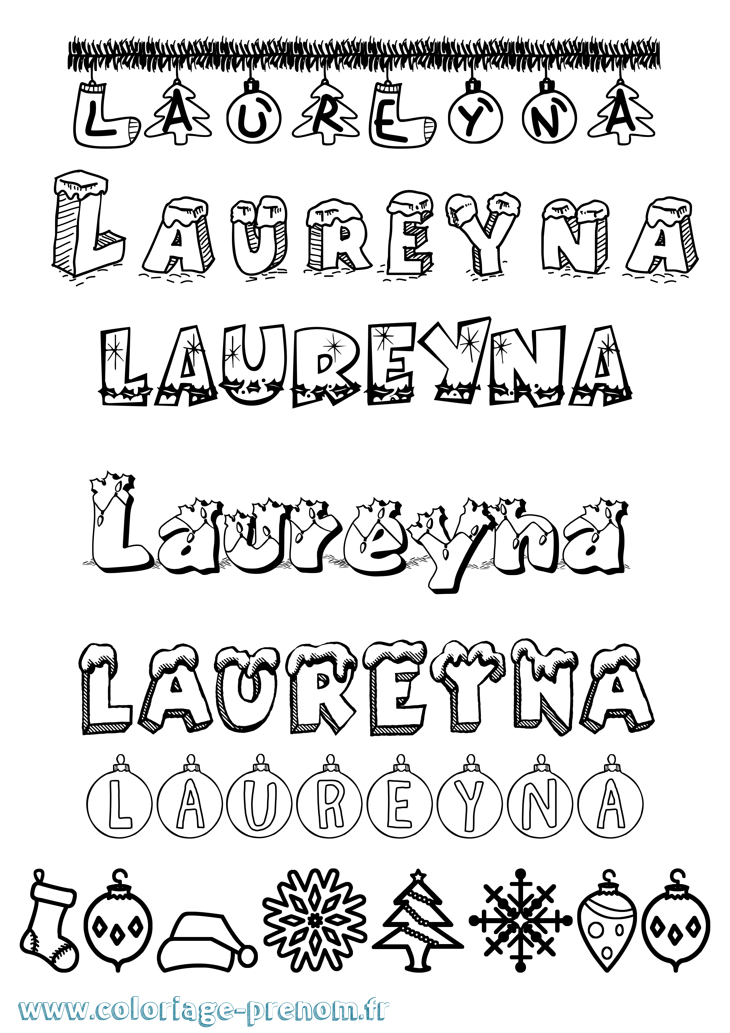 Coloriage Laureyna Noël Coloriage prénom Laureyna Noël
