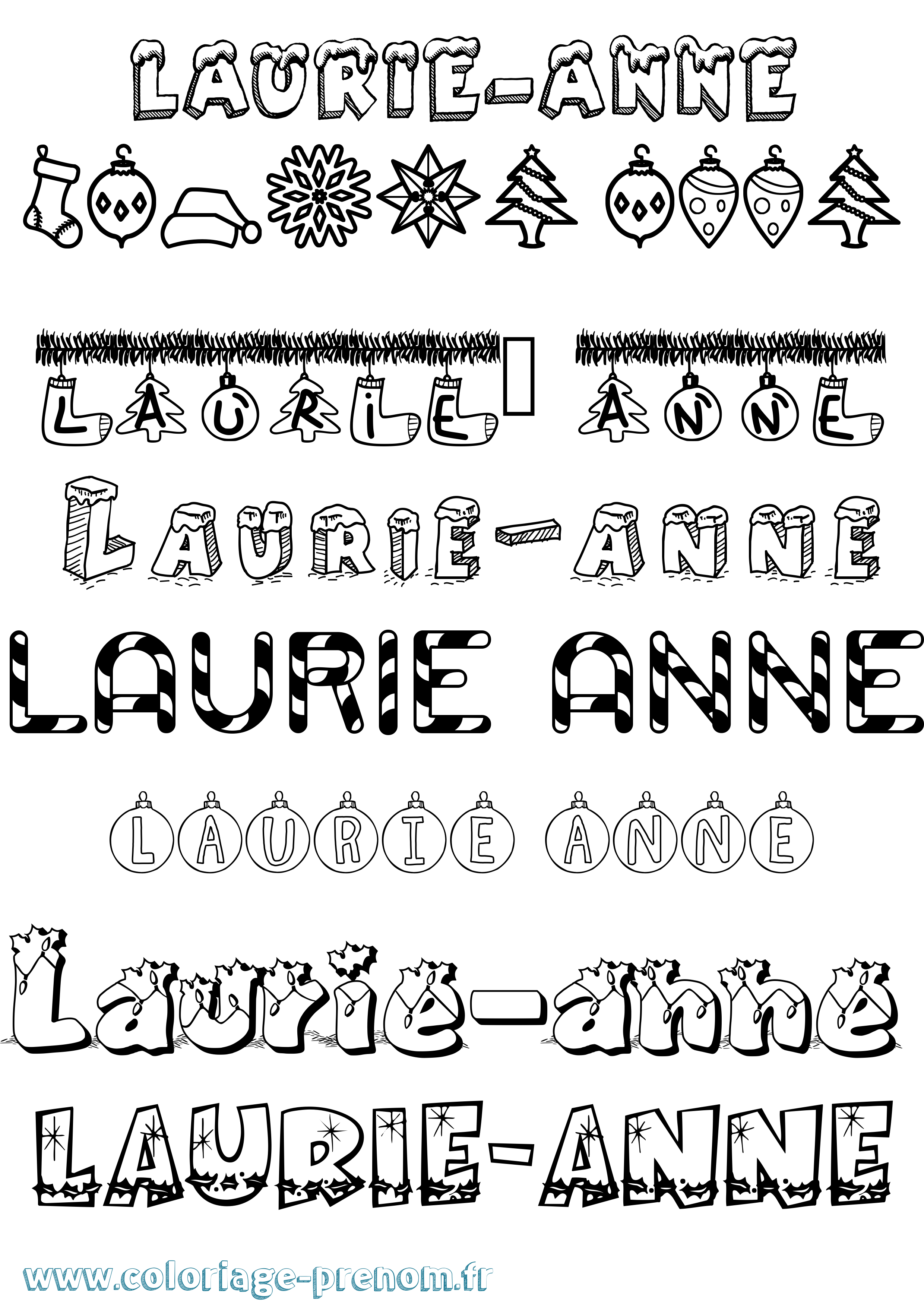 Coloriage Laurie-Anne Noël Coloriage prénom Laurie-Anne Noël