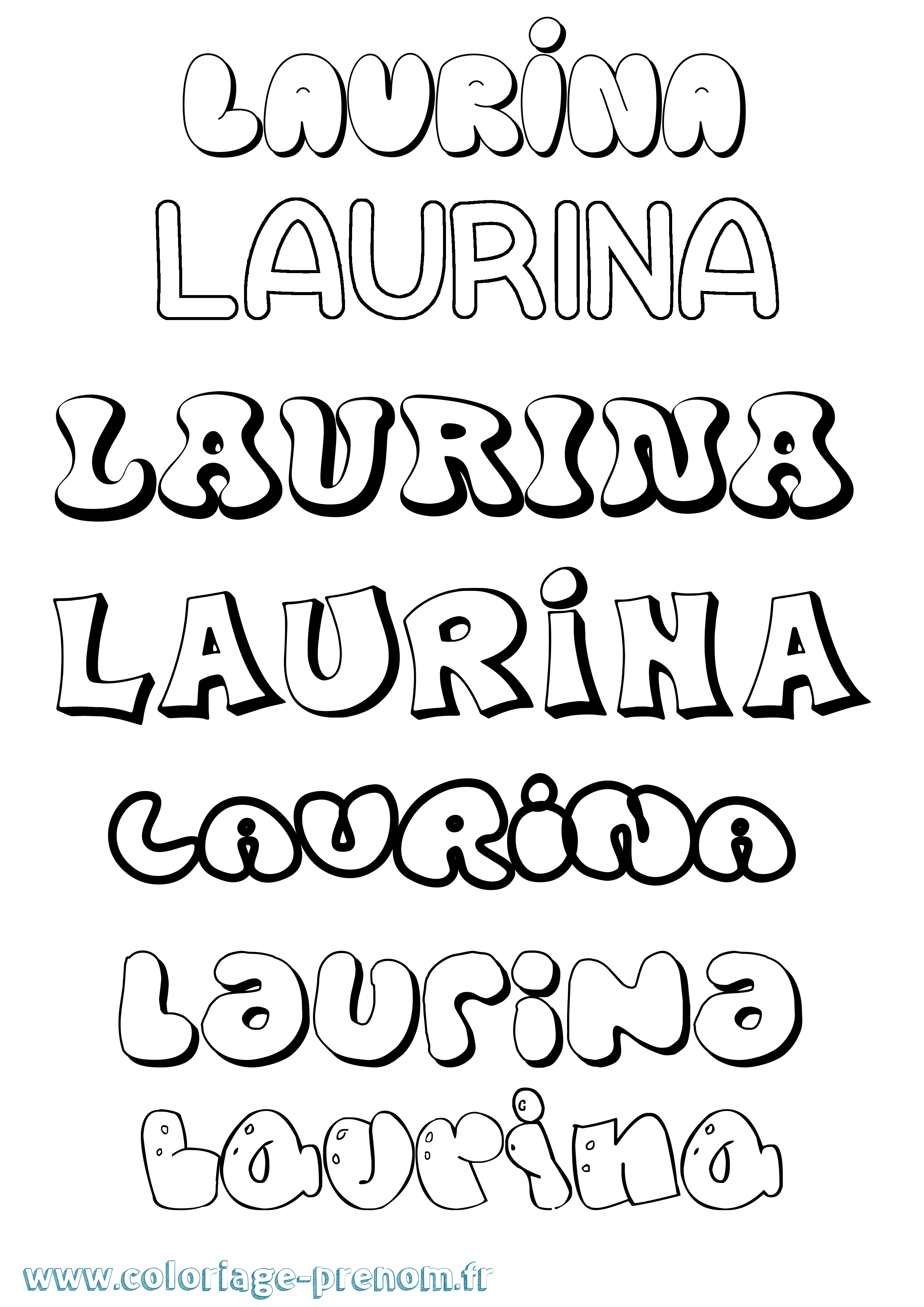 Coloriage Laurina Bubble Coloriage prénom Laurina Bubble