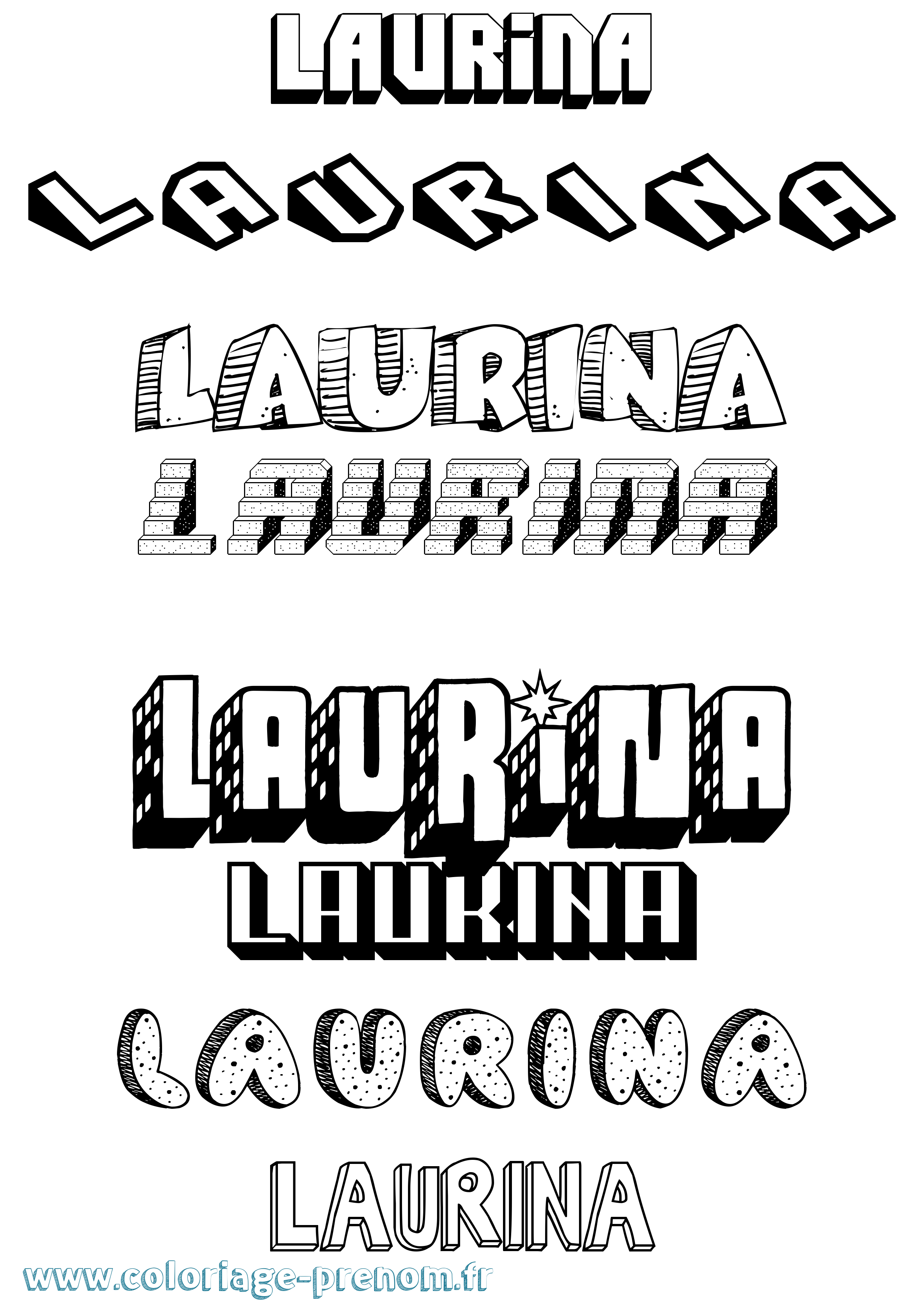 Coloriage Laurina Effet 3D Coloriage prénom Laurina Effet 3D