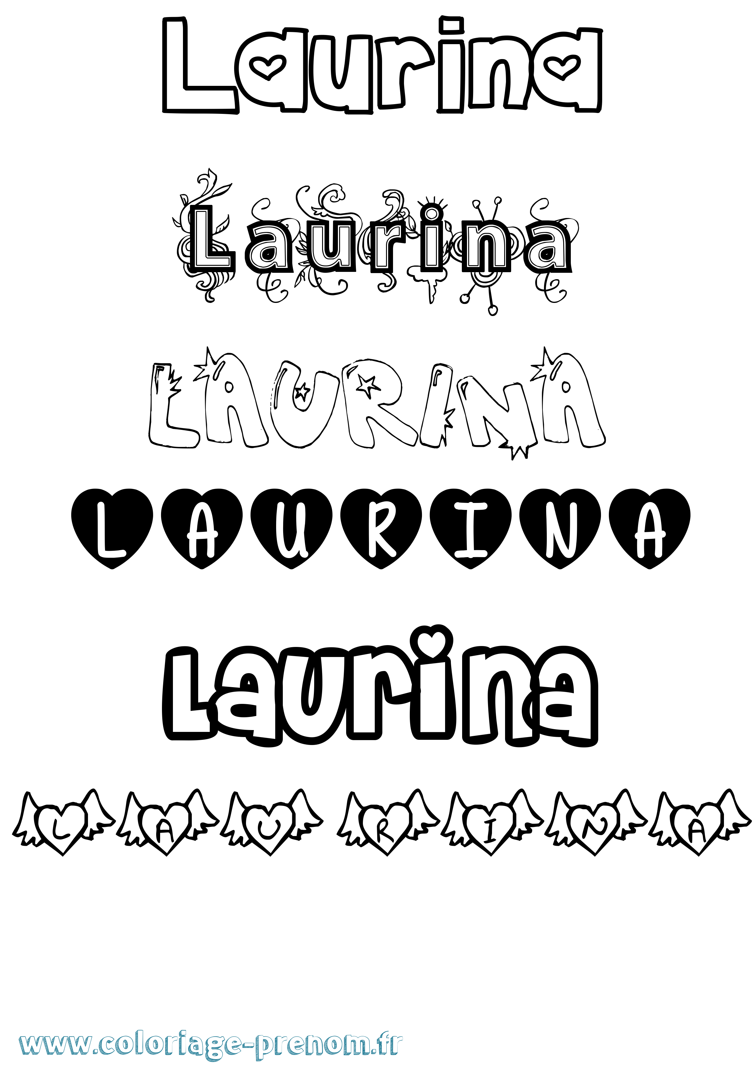 Coloriage Laurina Girly Coloriage prénom Laurina Girly
