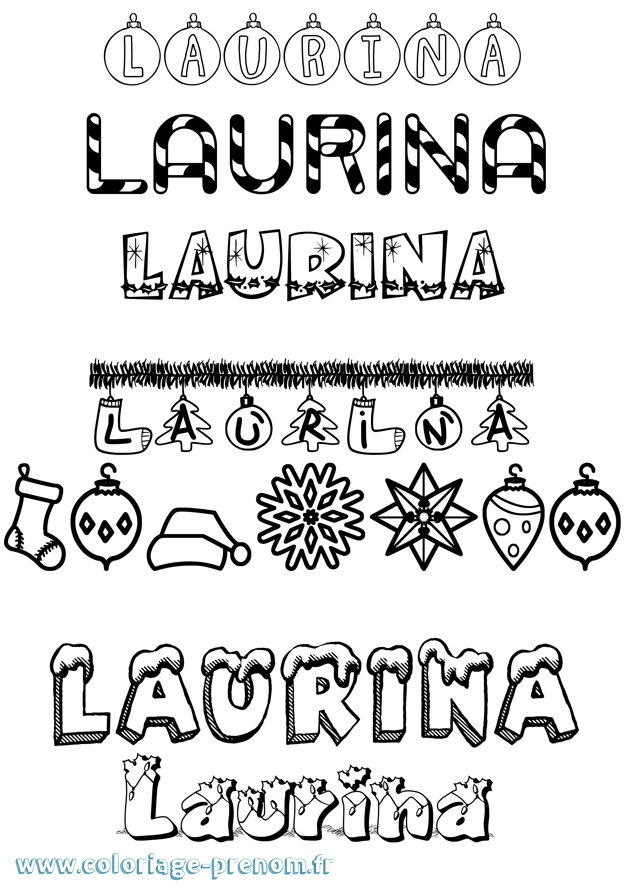 Coloriage Laurina Noël Coloriage prénom Laurina Noël