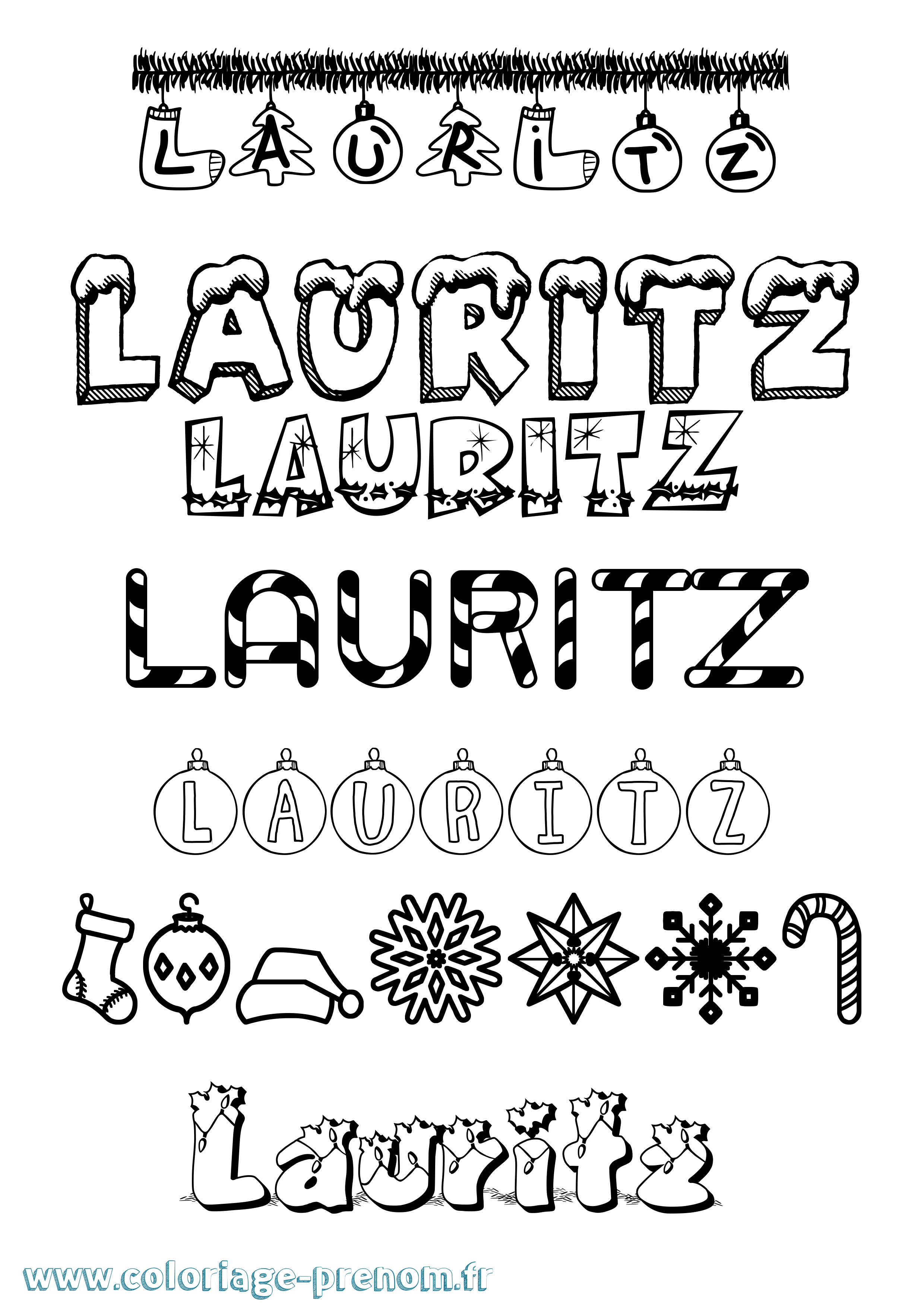 Coloriage Lauritz Noël Coloriage prénom Lauritz Noël