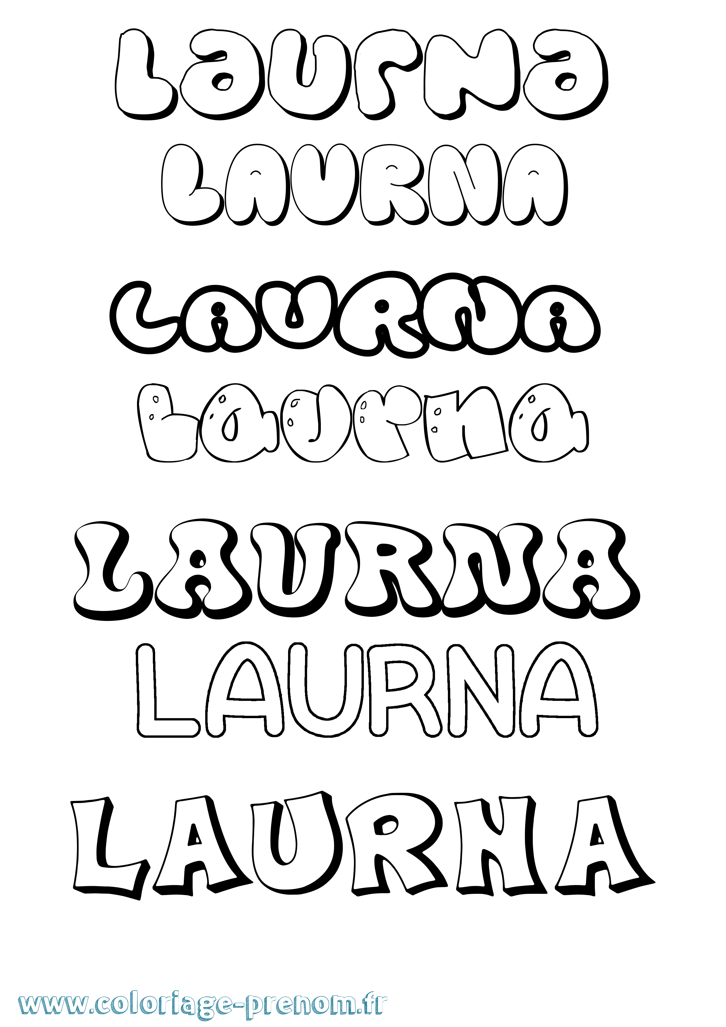 Coloriage Laurna Bubble Coloriage prénom Laurna Bubble