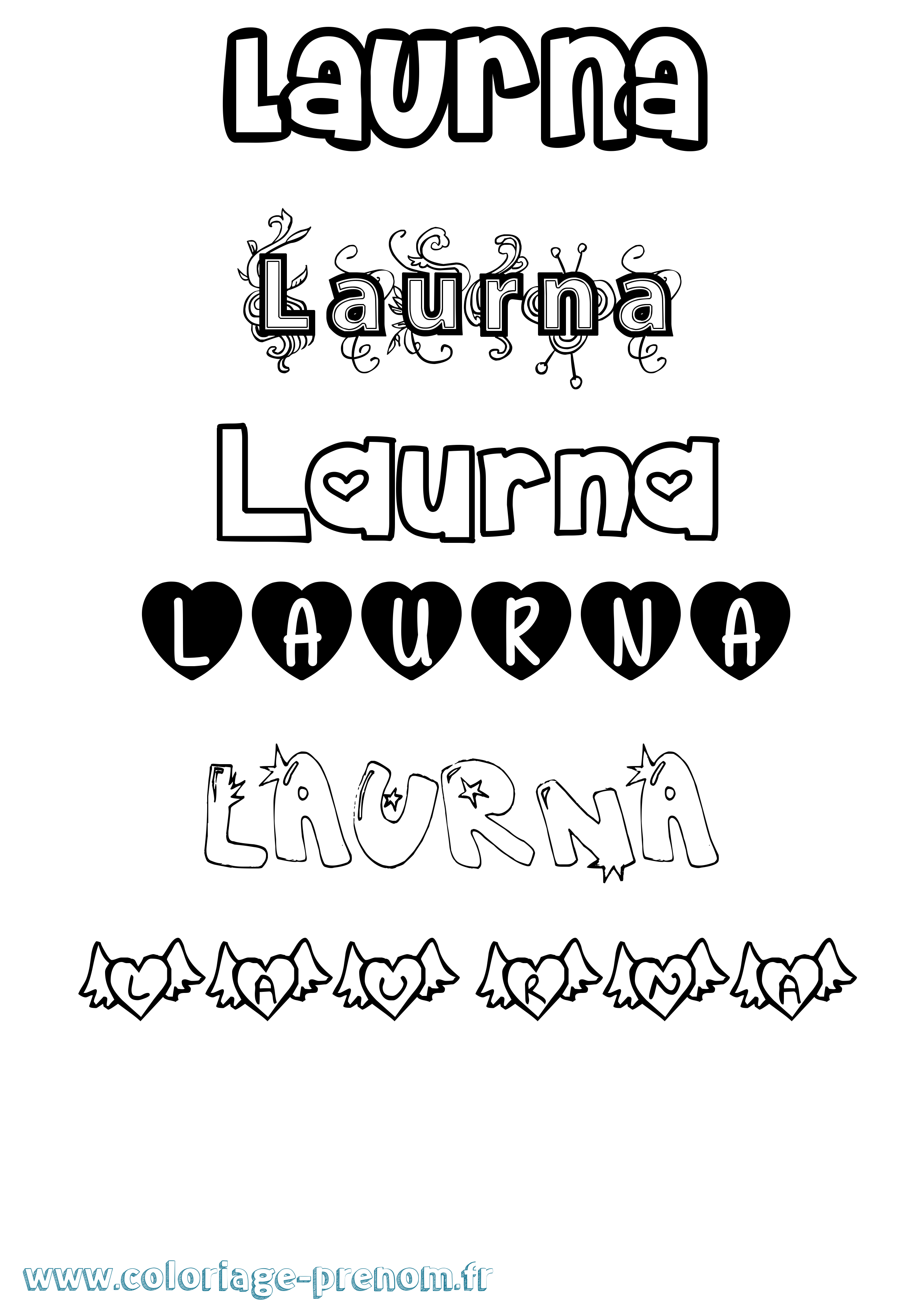 Coloriage Laurna Girly Coloriage prénom Laurna Girly