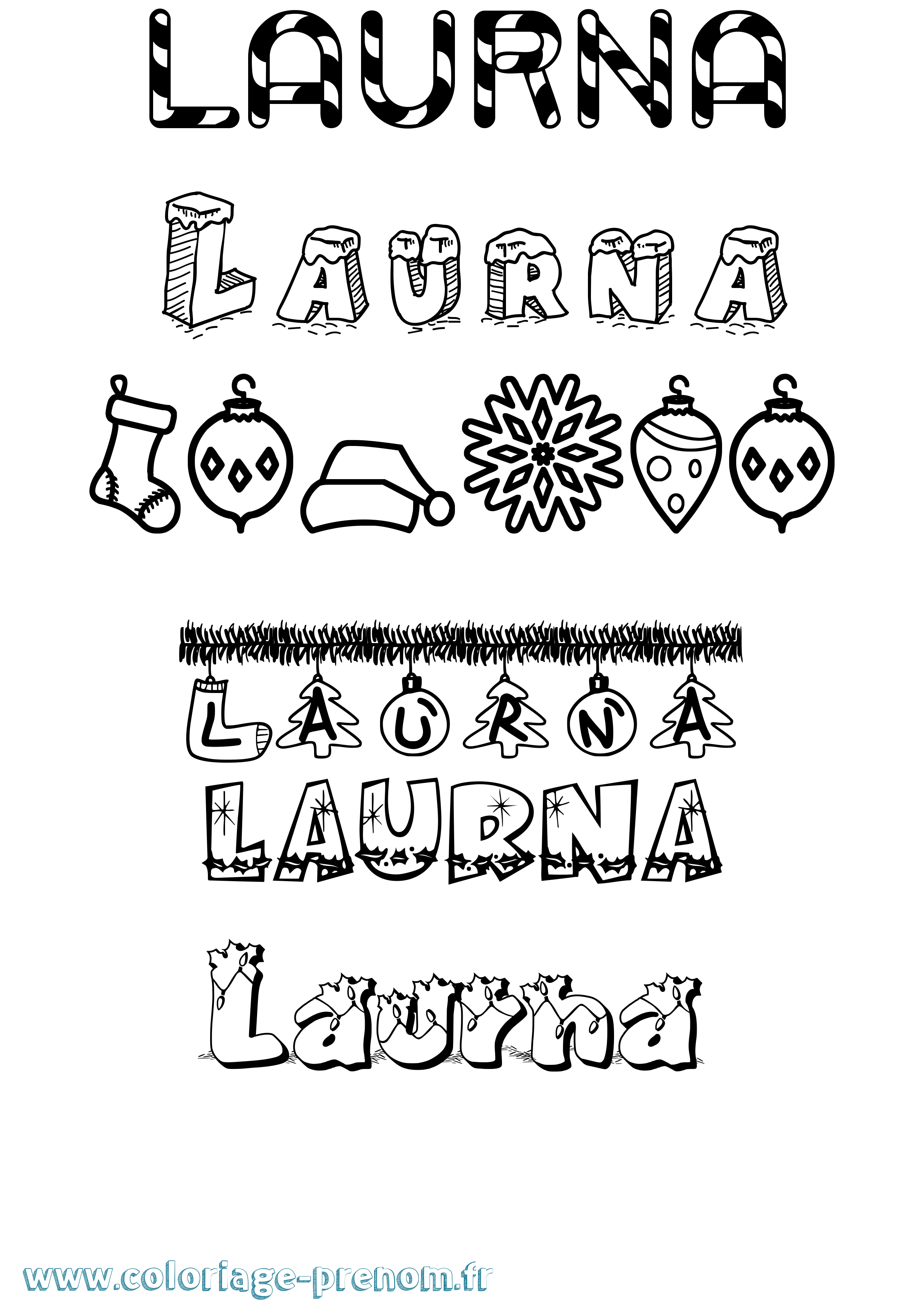 Coloriage Laurna Noël Coloriage prénom Laurna Noël