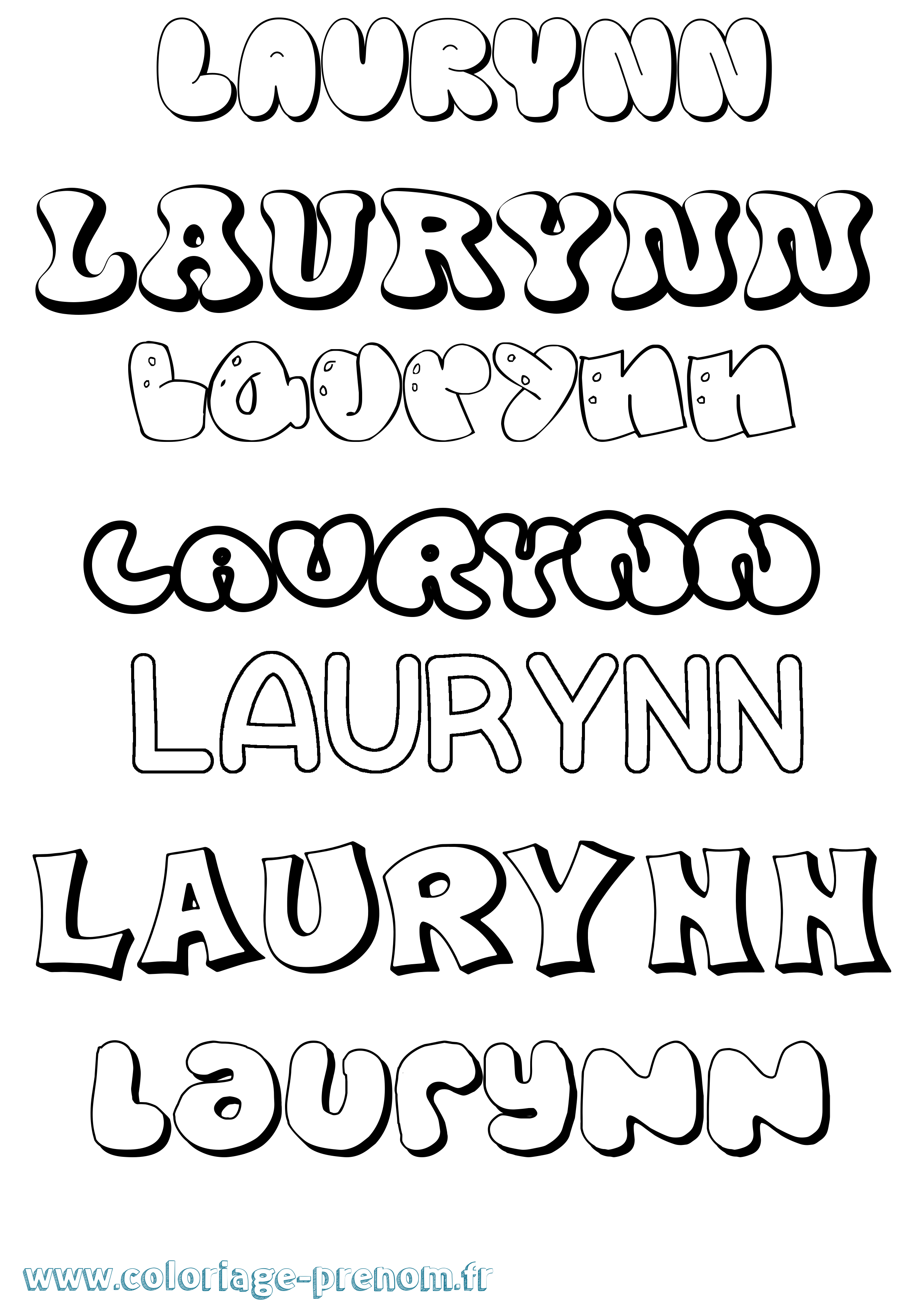 Coloriage Laurynn Bubble Coloriage prénom Laurynn Bubble