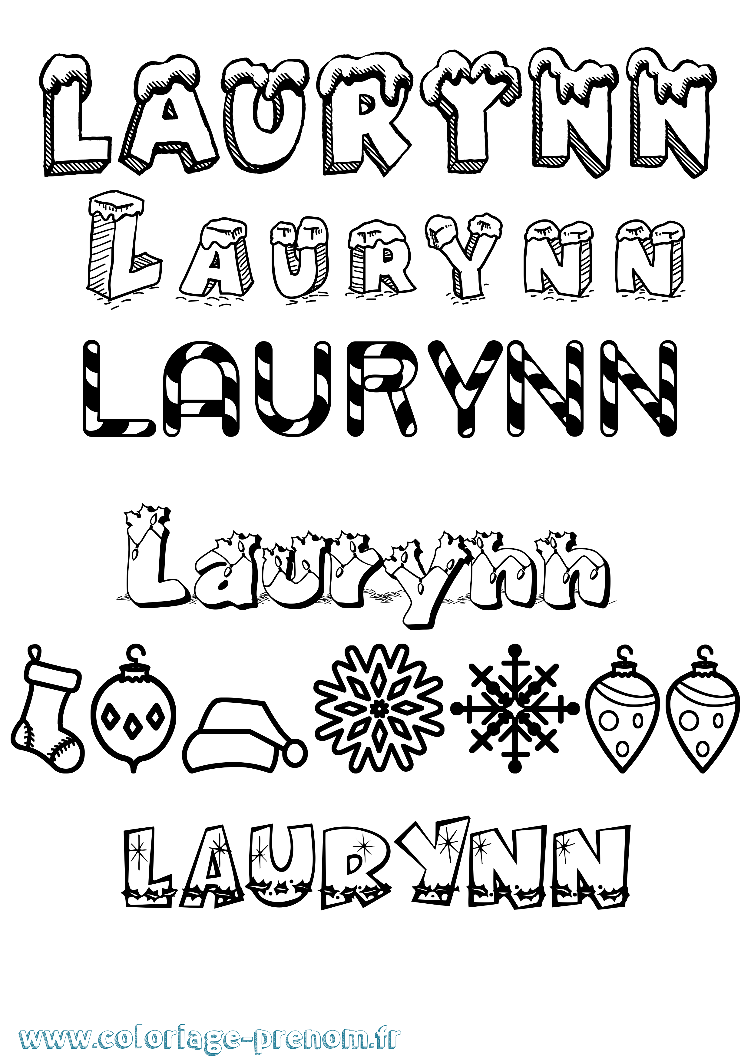 Coloriage Laurynn Noël Coloriage prénom Laurynn Noël