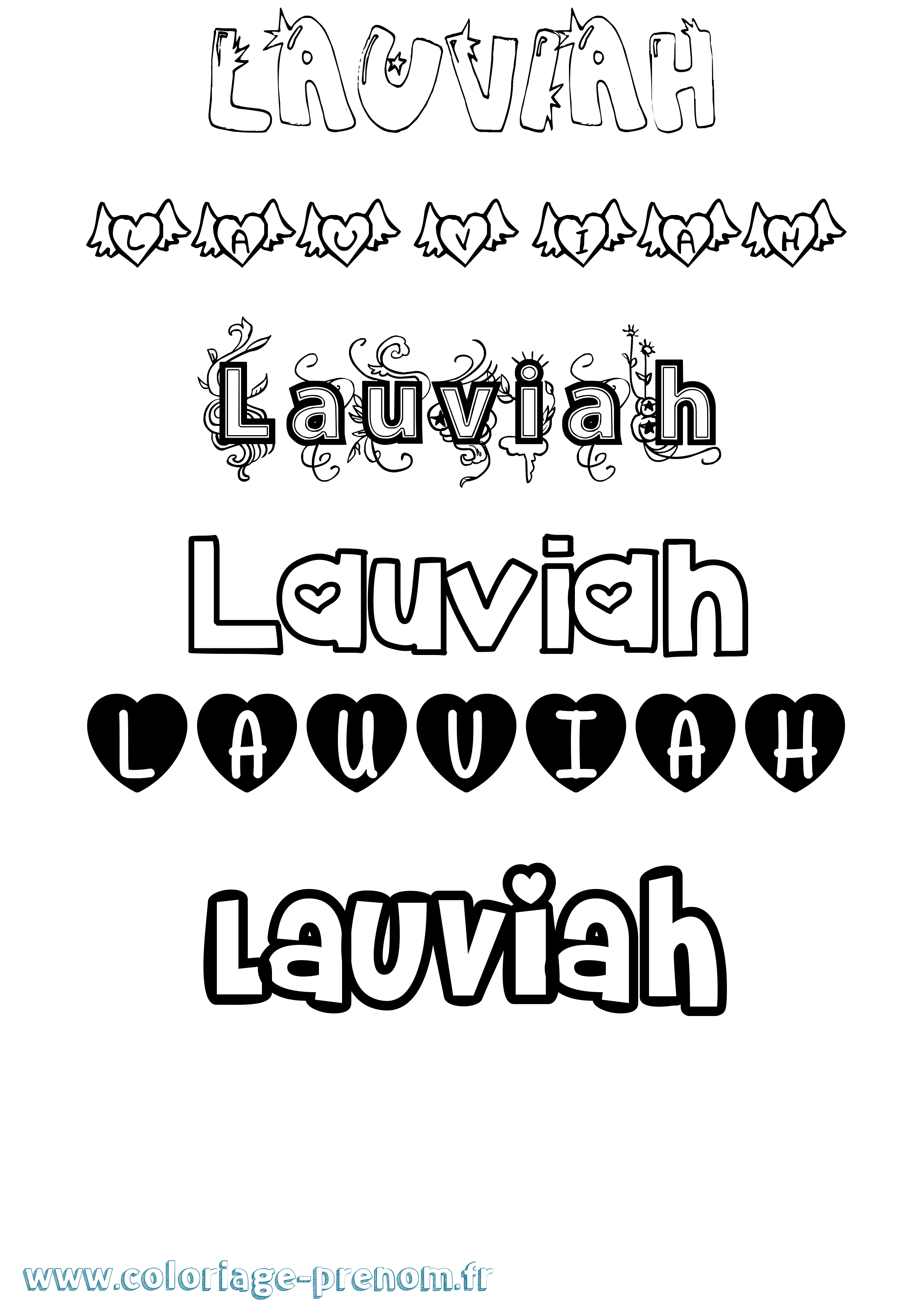 Coloriage Lauviah Girly Coloriage prénom Lauviah Girly