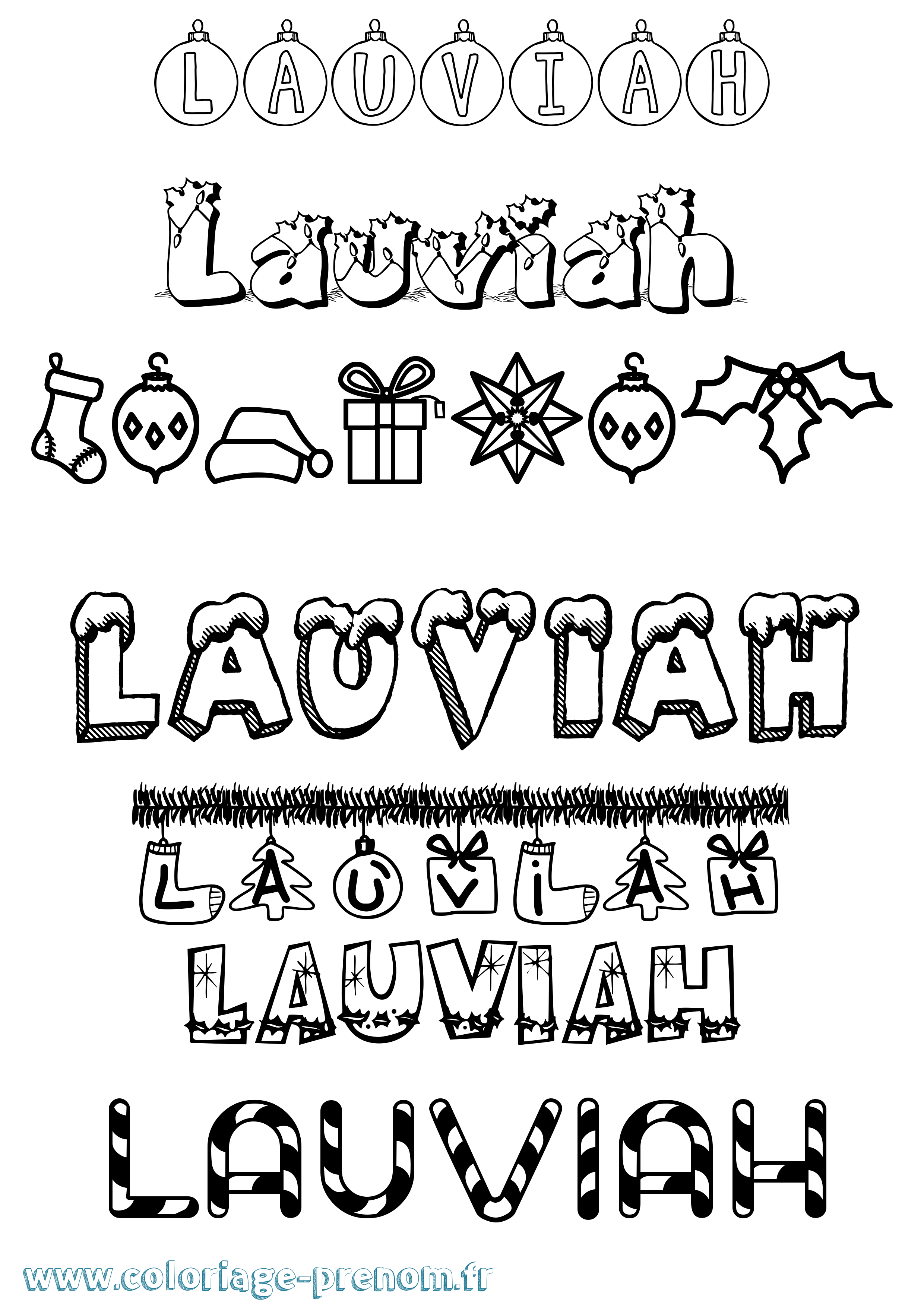 Coloriage Lauviah Noël Coloriage prénom Lauviah Noël